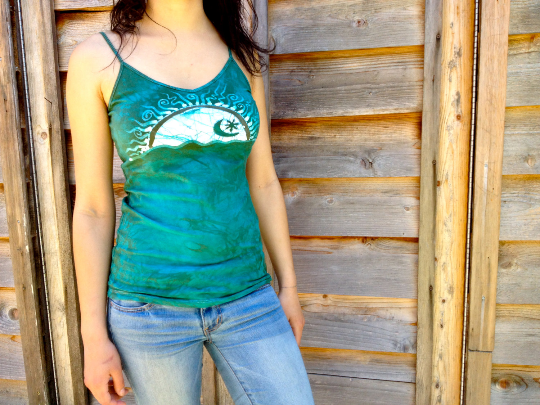 Aqua Sunset Batik Stretchy Vneck Tanktop - Batikwalla
- 1