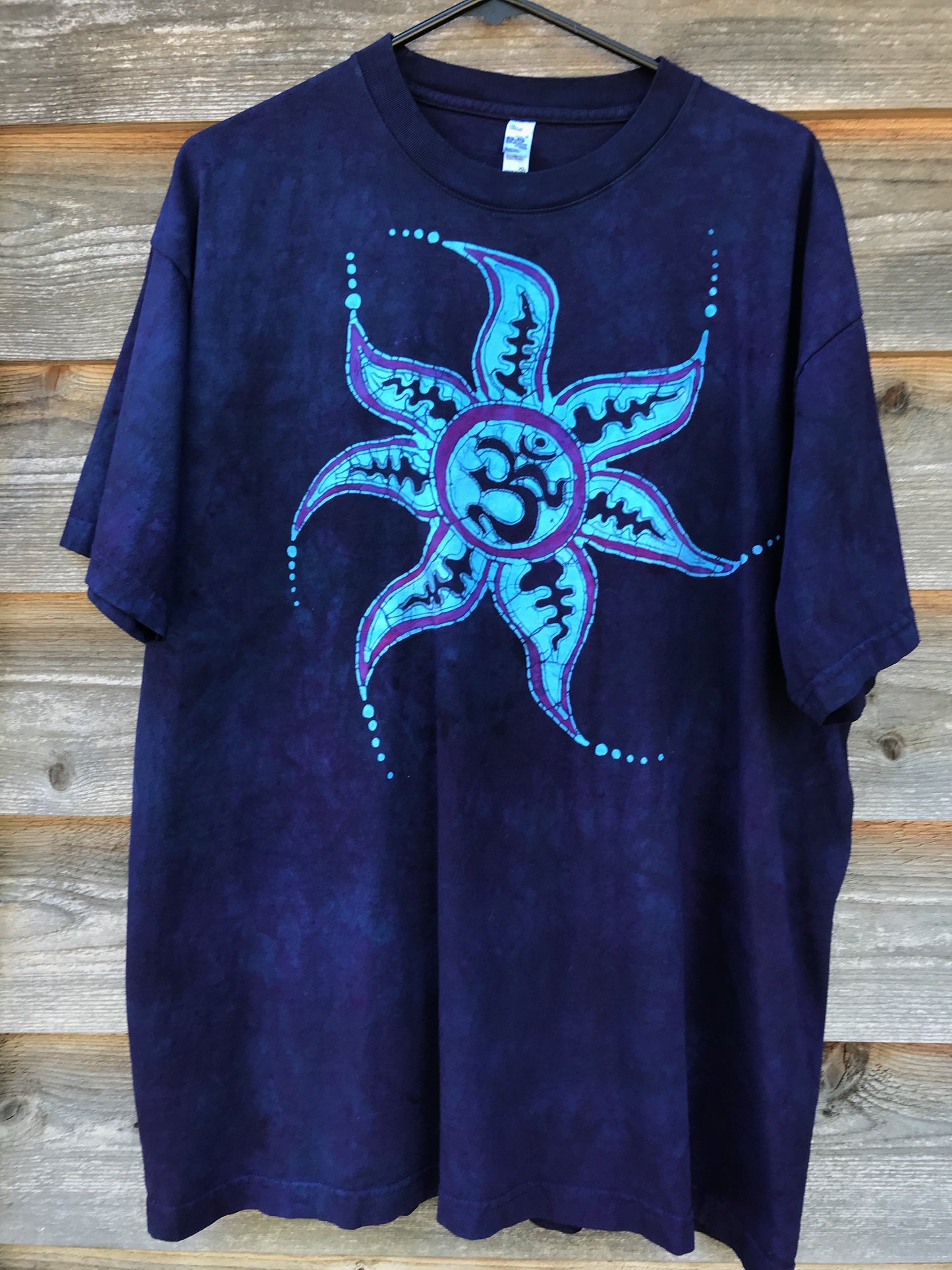 Deep Blue and Purple Om Sun Hand Painted Tshirt - Size XL Tshirts batikwalla