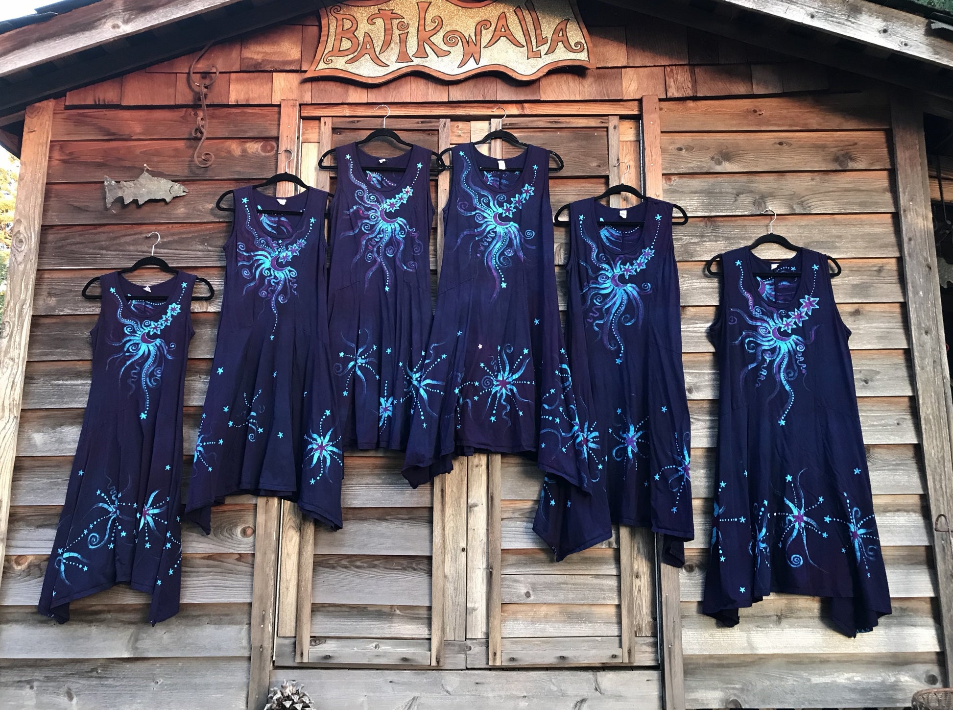 Midnight Moonbeams & Purple Starglow Boho Batik Summer Dress Batik Dresses Batikwalla