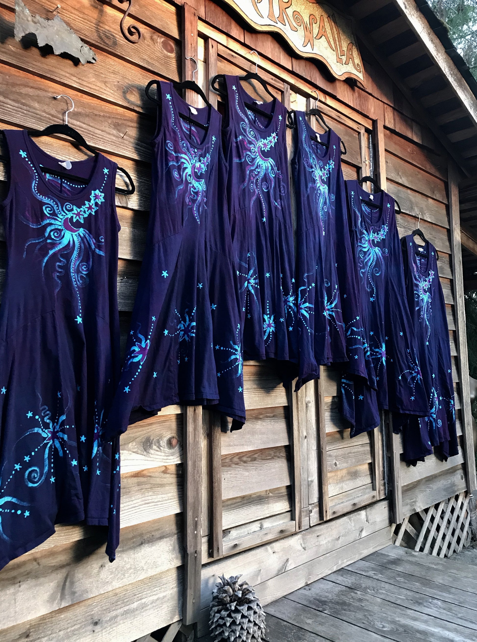 Midnight Moonbeams & Purple Starglow Boho Batik Summer Dress Batik Dresses Batikwalla