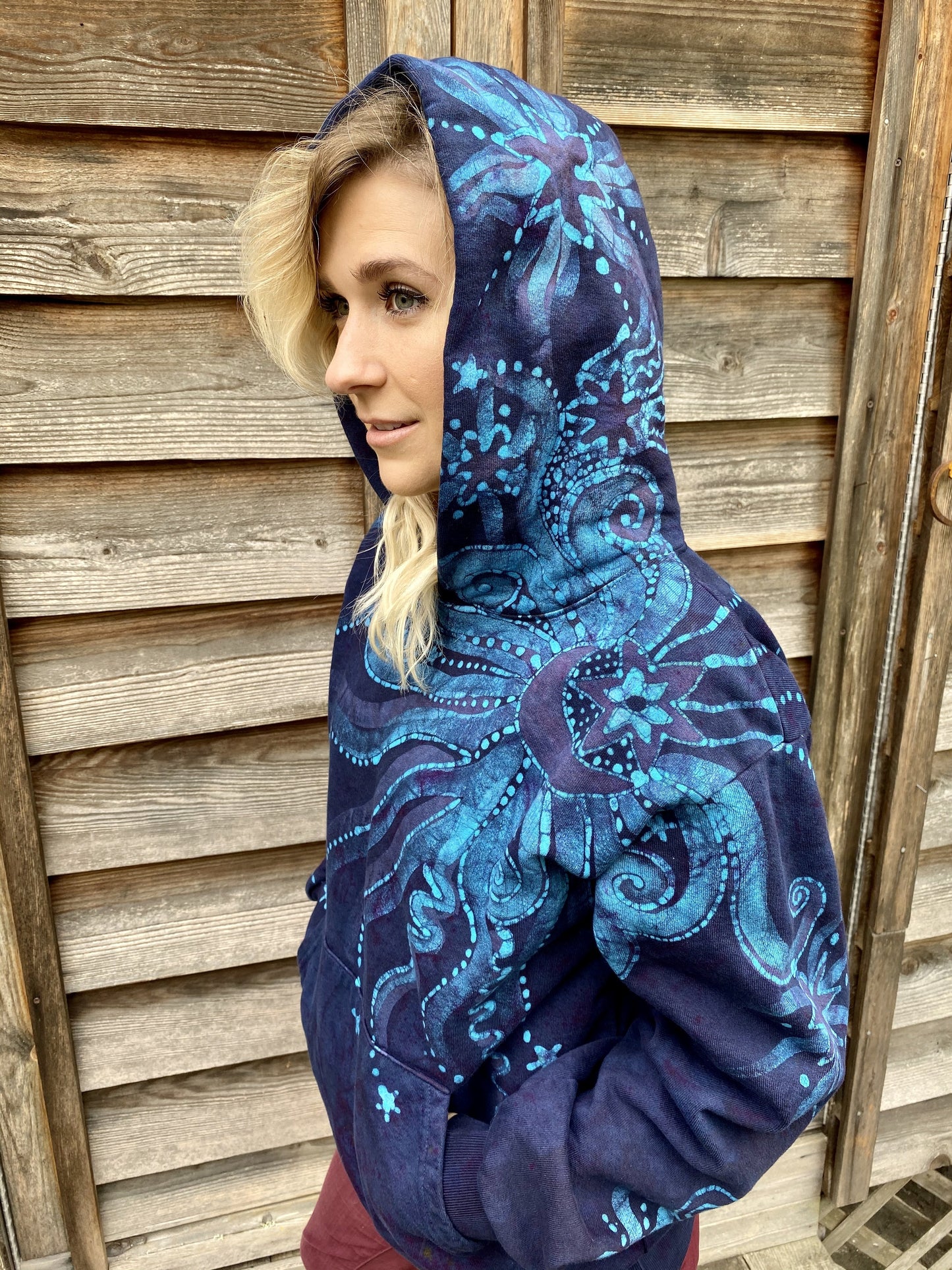 Blue Moon Magic Pullover Hoodie - Handcrafted Batik Creation - For Purple Lightworkers hoodie batikwalla