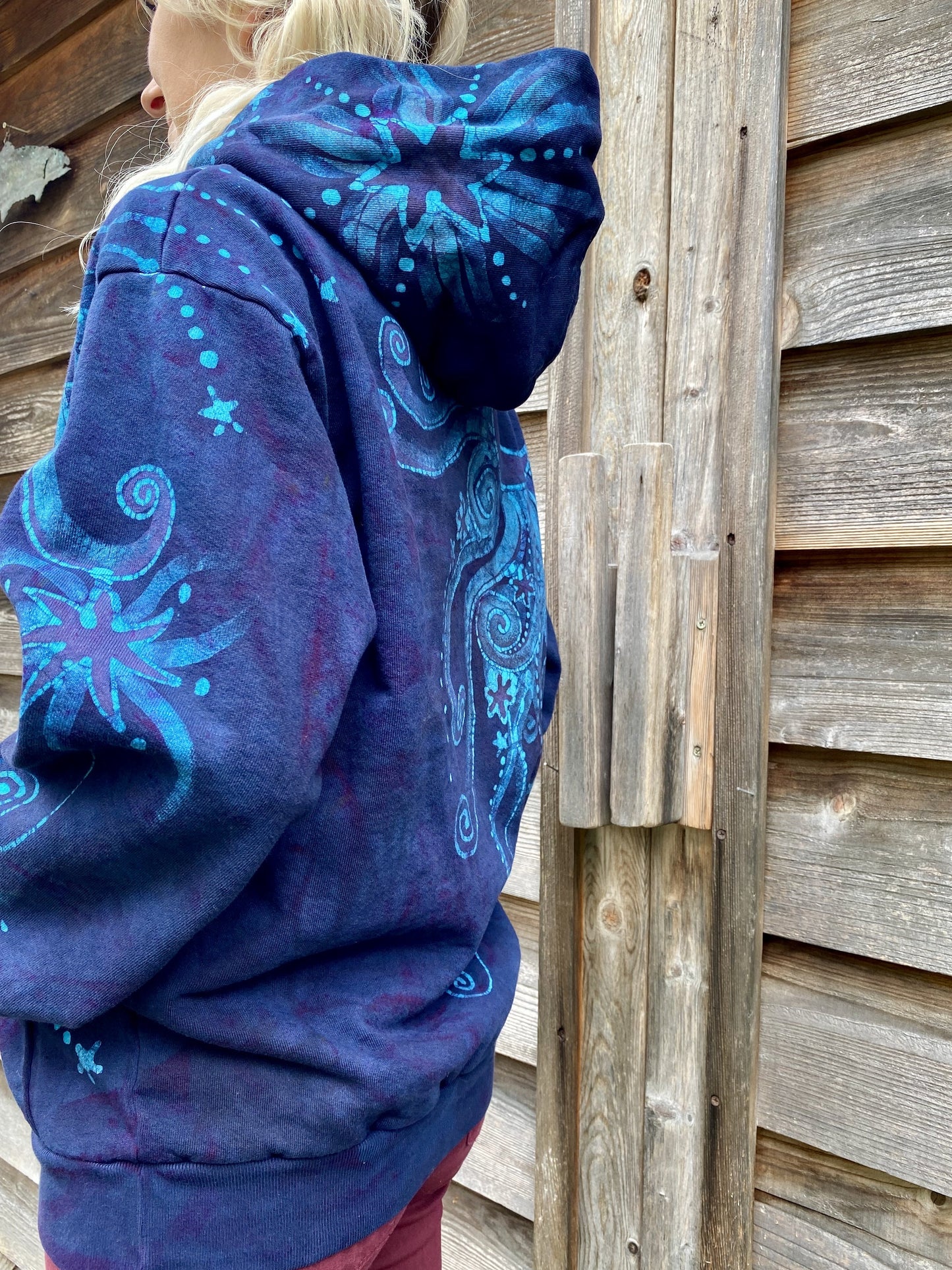 Blue Moon Magic Pullover Hoodie - Handcrafted Batik Creation - For Purple Lightworkers hoodie batikwalla