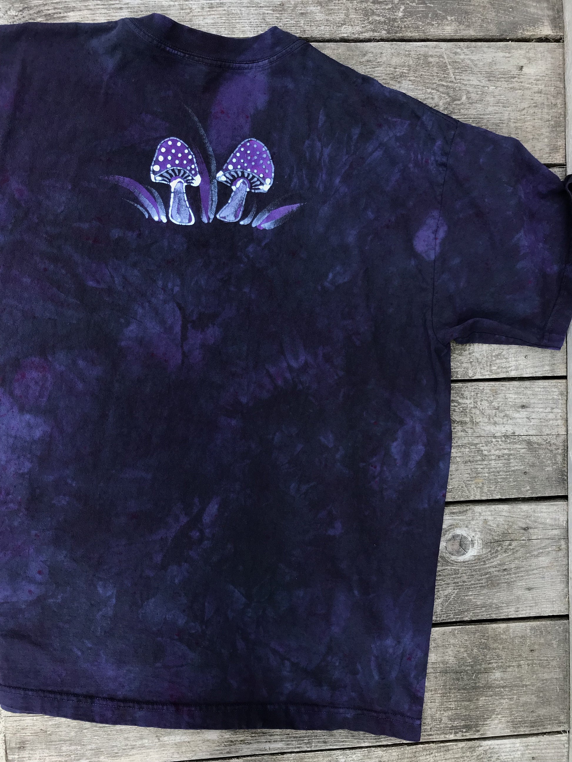 Sacred Psychedelic Forest Handmade Batikwalla Tshirt in Purple At Midnight - size XL ONLY tshirt batikwalla