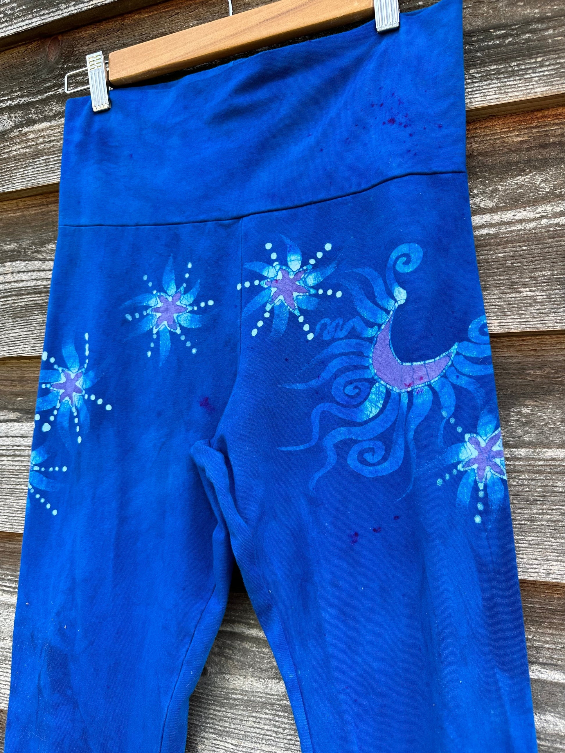 Super Blue Starflower Stretchy Movement Pants - Old School Size Large Yoga Pants batikwalla