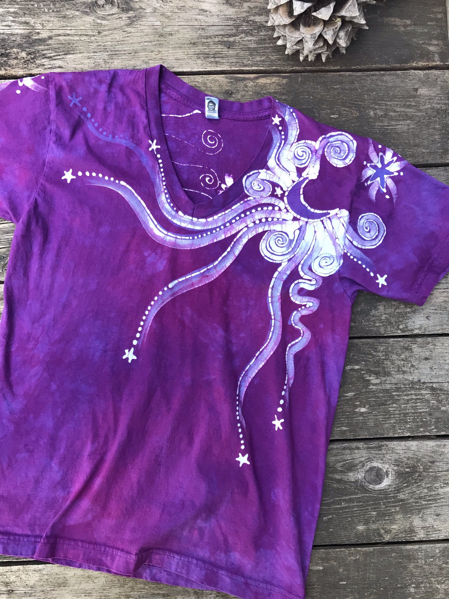 Fuchsia Moonbeams Hand Painted Batikwalla Vneck Tshirt - Unisex Tshirts batikwalla