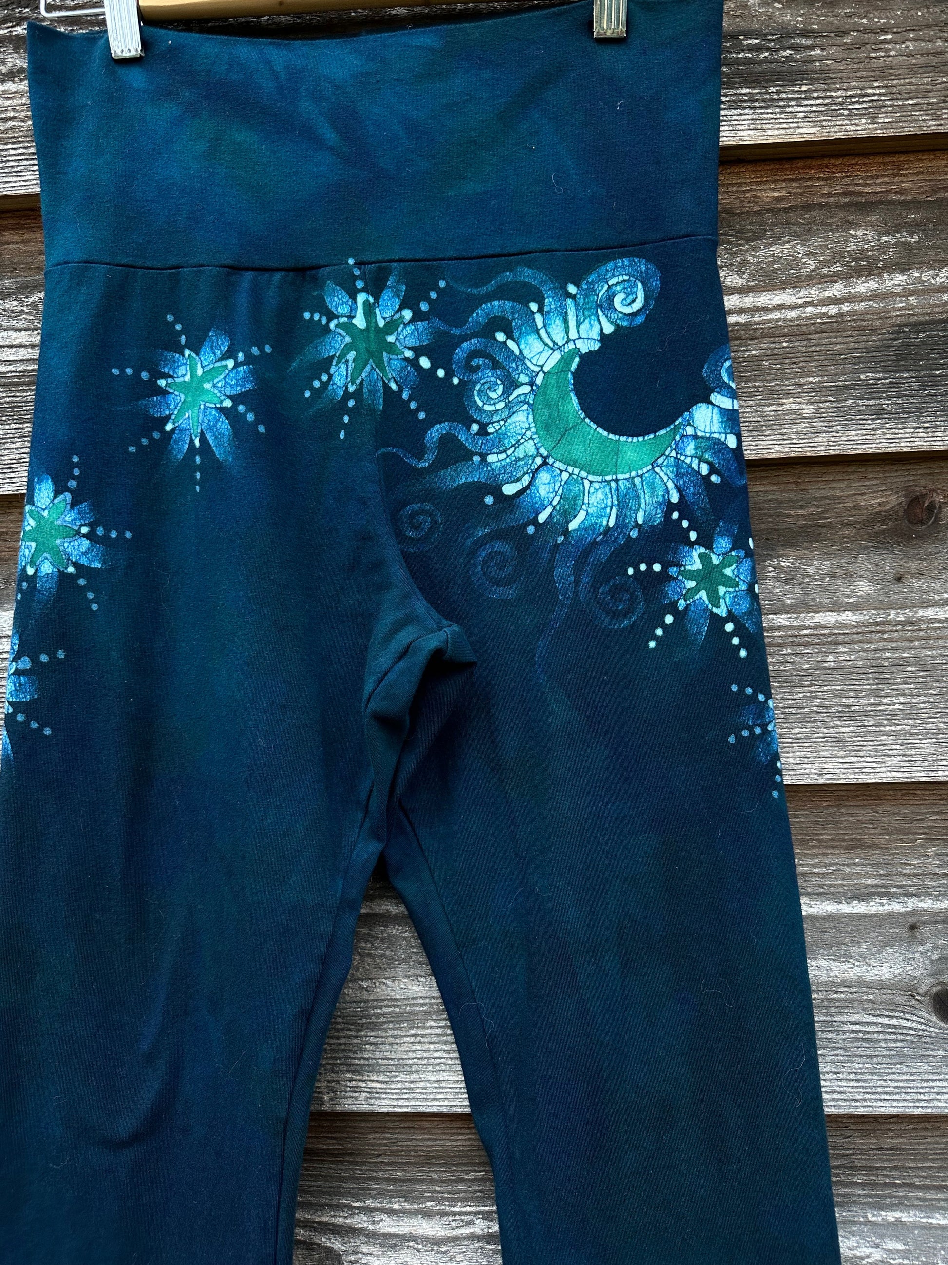 Teal Green Moon and Stars Stretchy Movement Pants - Size Large Yoga Pants batikwalla Large