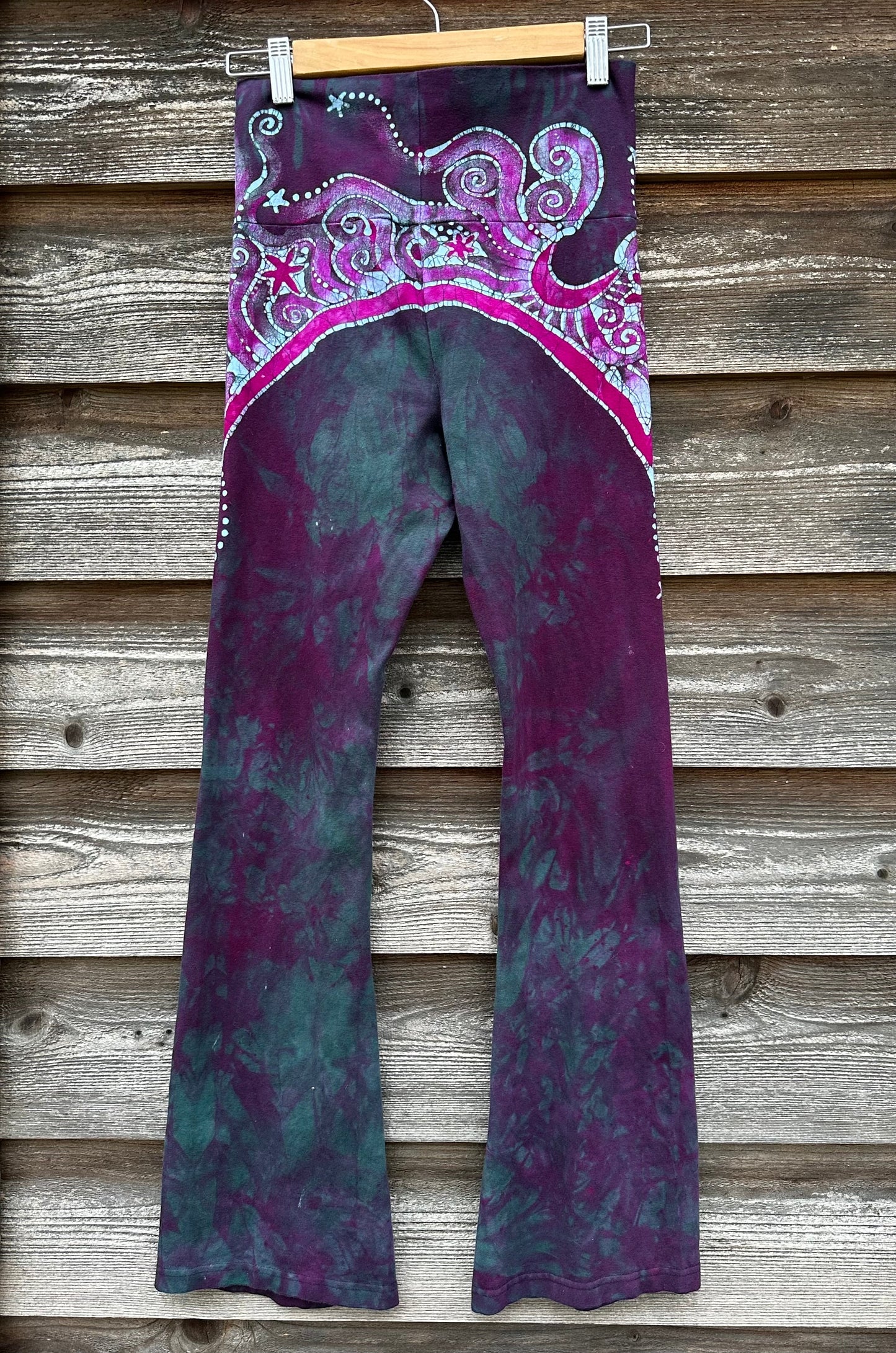 Teal and Magenta Moon Rainbow Stretchy Movement Pants - Size MEDIUM Yoga Pants batikwalla