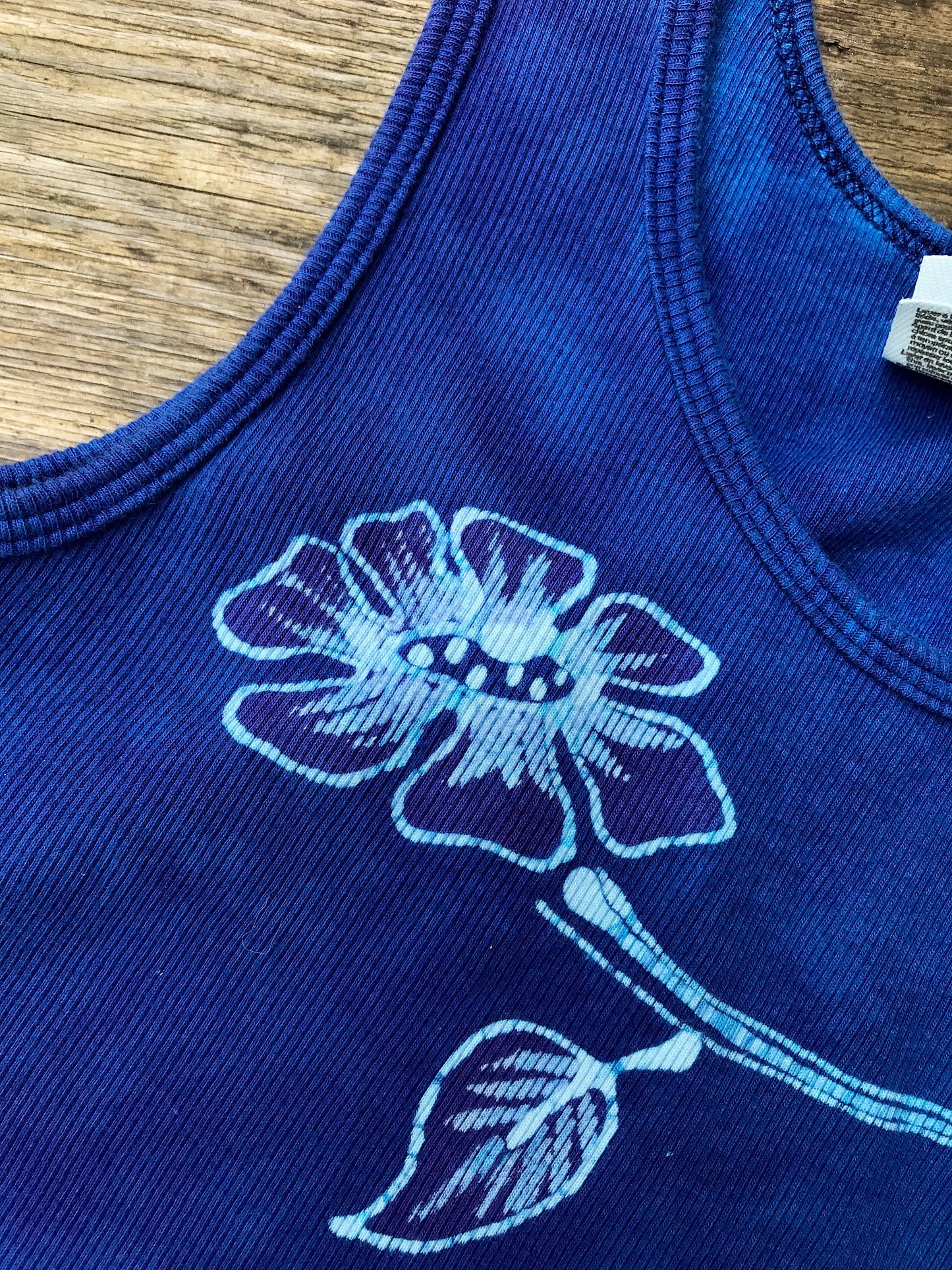 Blue Cosmos Flower Power Batik Tank Top in Small