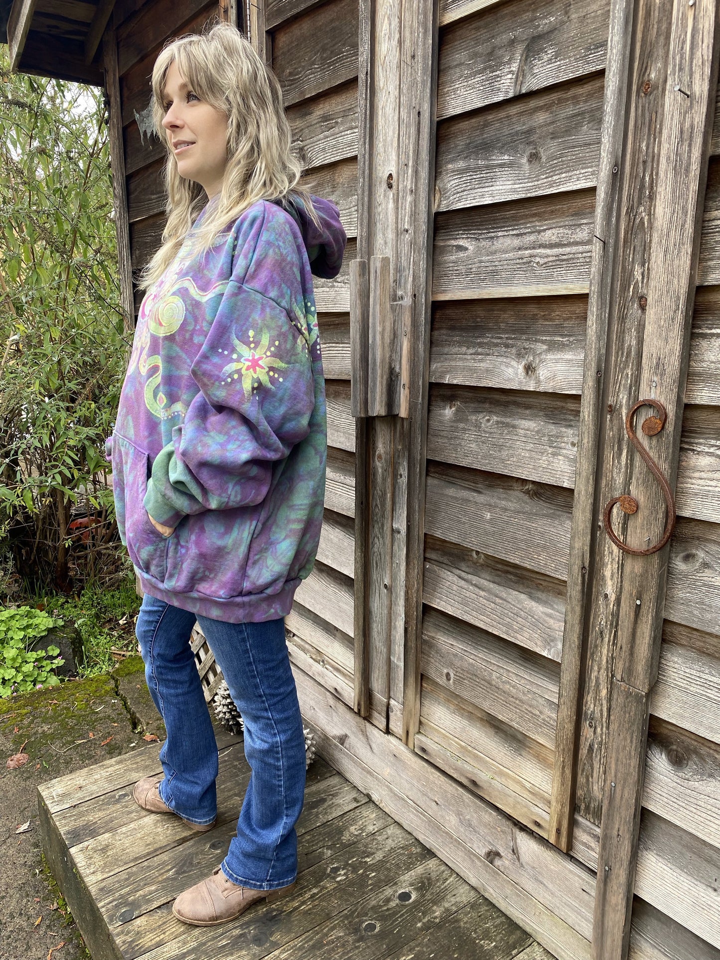Sunrise Starburst in Purple Rain - Handcrafted Batik Pullover Hoodie hoodie batikwalla