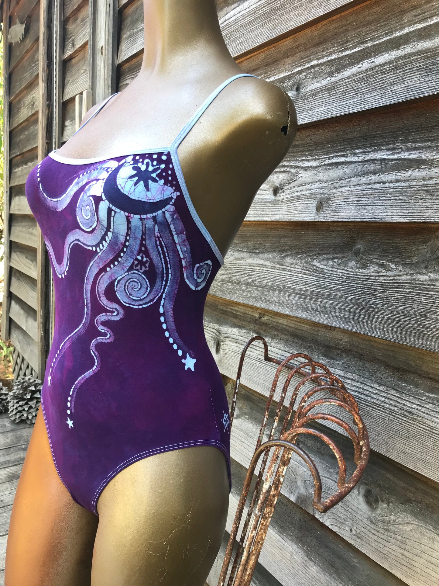Magenta Purple Moondance Hand Painted Batik Leotard Tops batikwalla