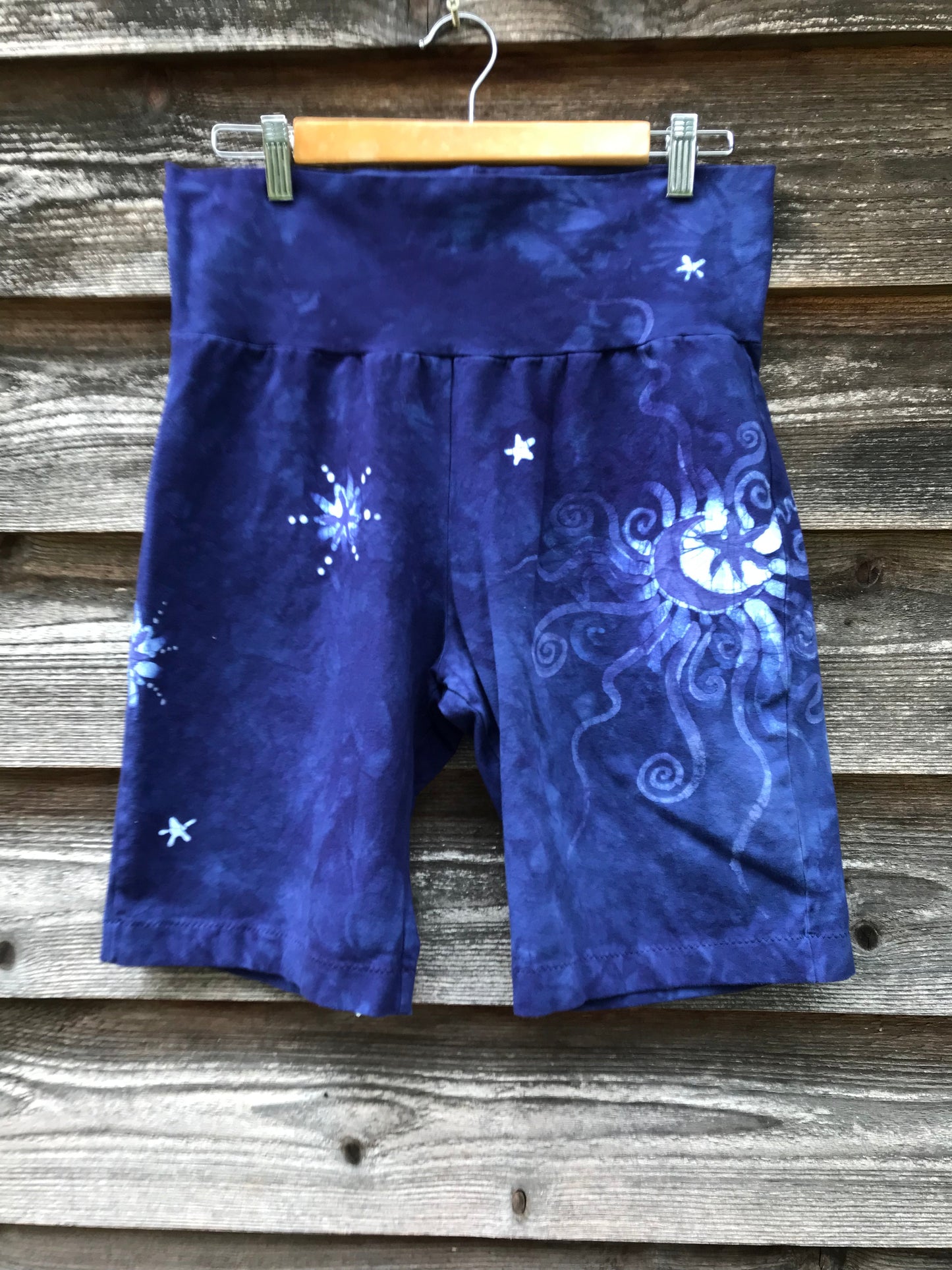 Blue Purple Batik Biker Shorts - Moon and Stars Batikwalla by Victoria