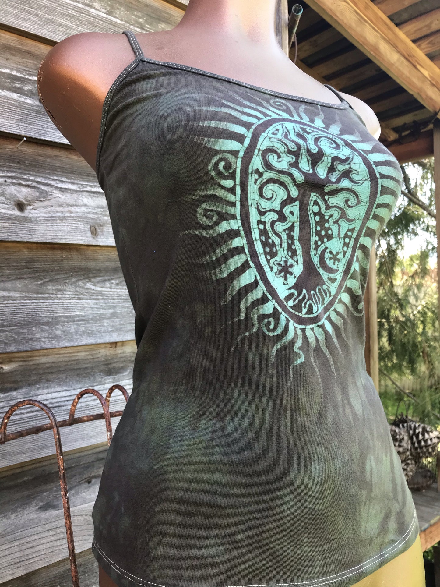 Blue Mist Forest Pendant - hand painted batik camisole Tops batikwalla