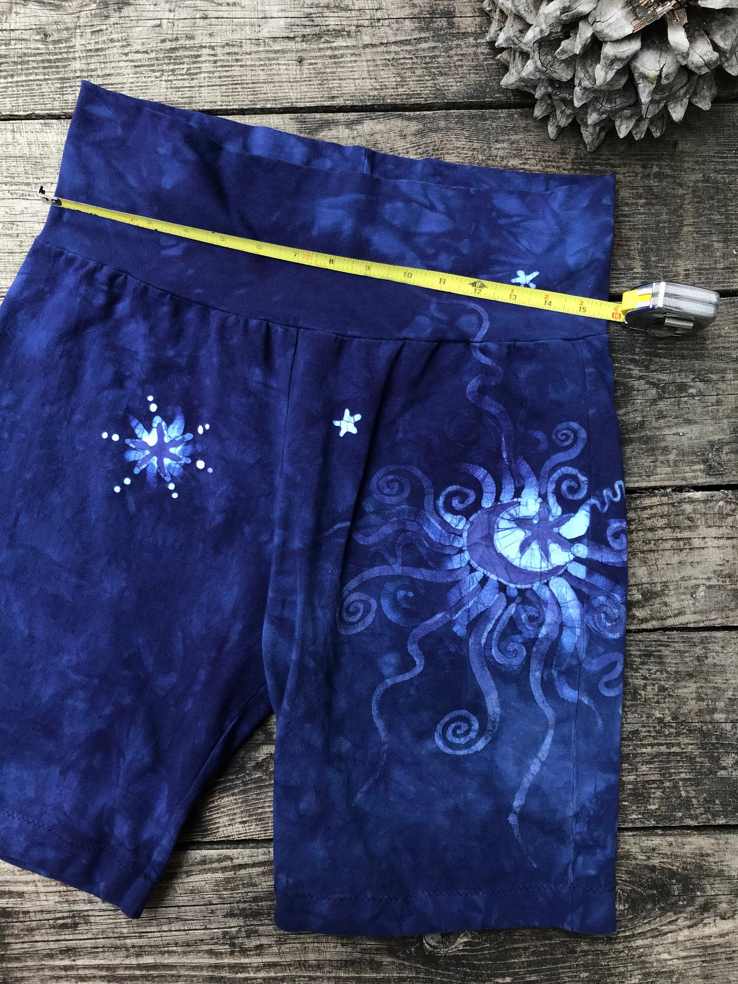 Blue Purple Batik Biker Shorts - Moon and Stars Batikwalla by Victoria