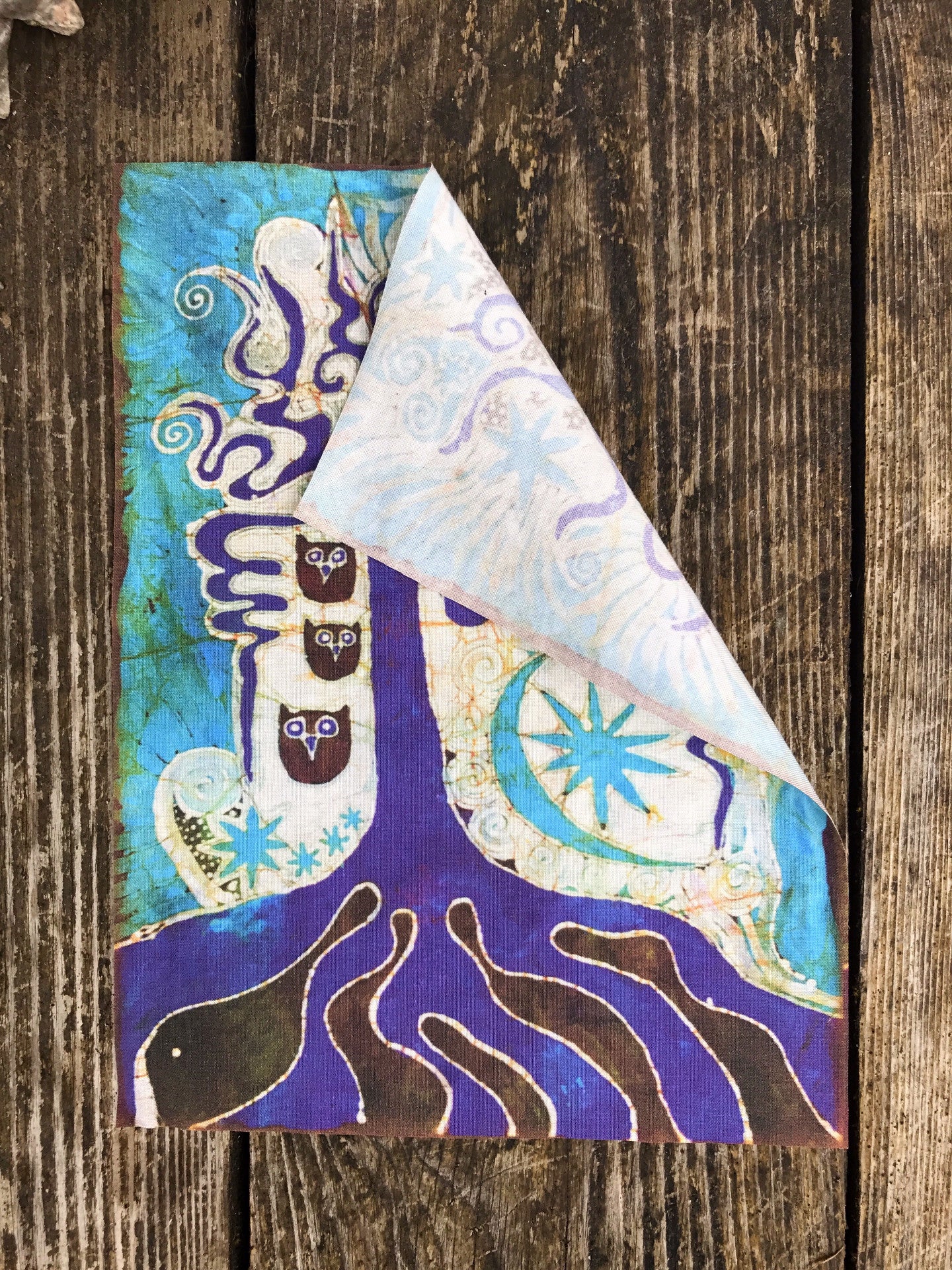 Purple Roots With Owls Batik Fabric Print