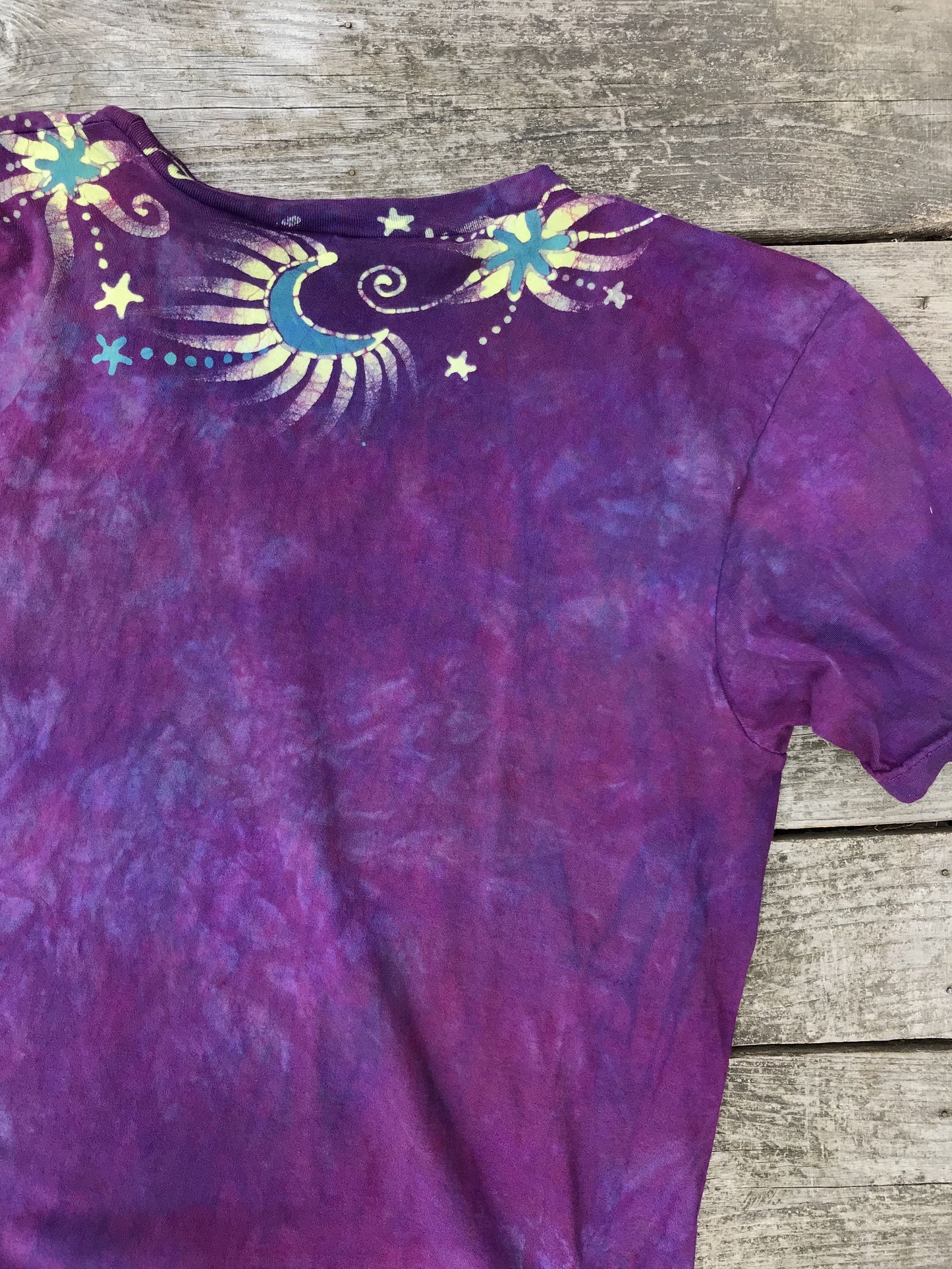 Centered In Light - HandCrafted Moons & Stars Vneck Tee Batikwalla by Victoria