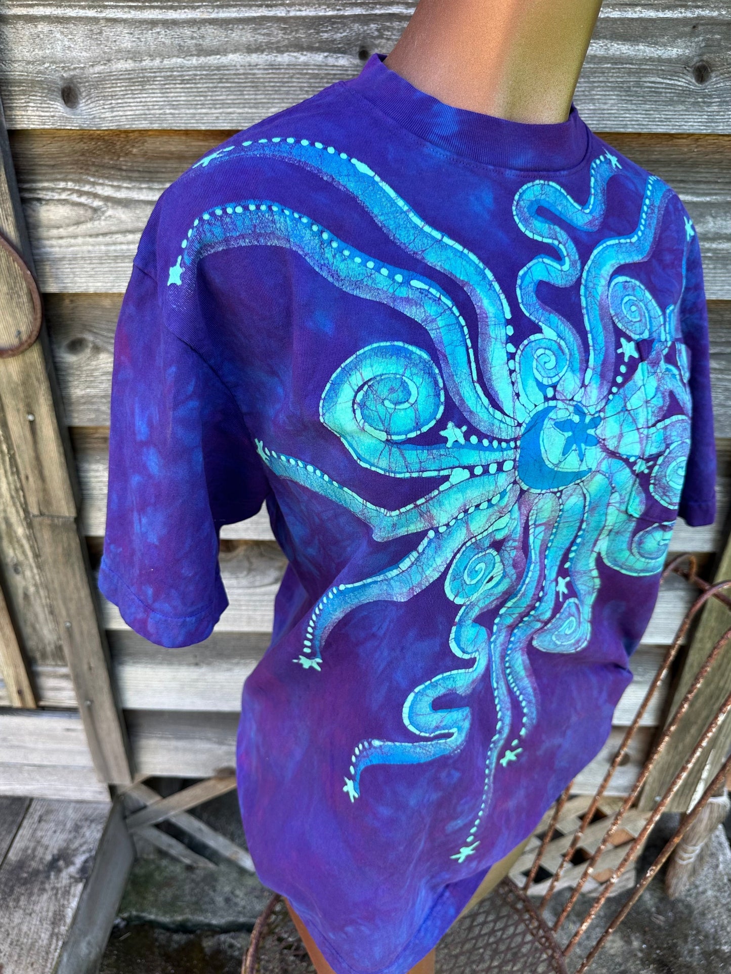 Aurora Borealis Handmade Batik Tshirt with Hidden Pocket tshirt batikwalla