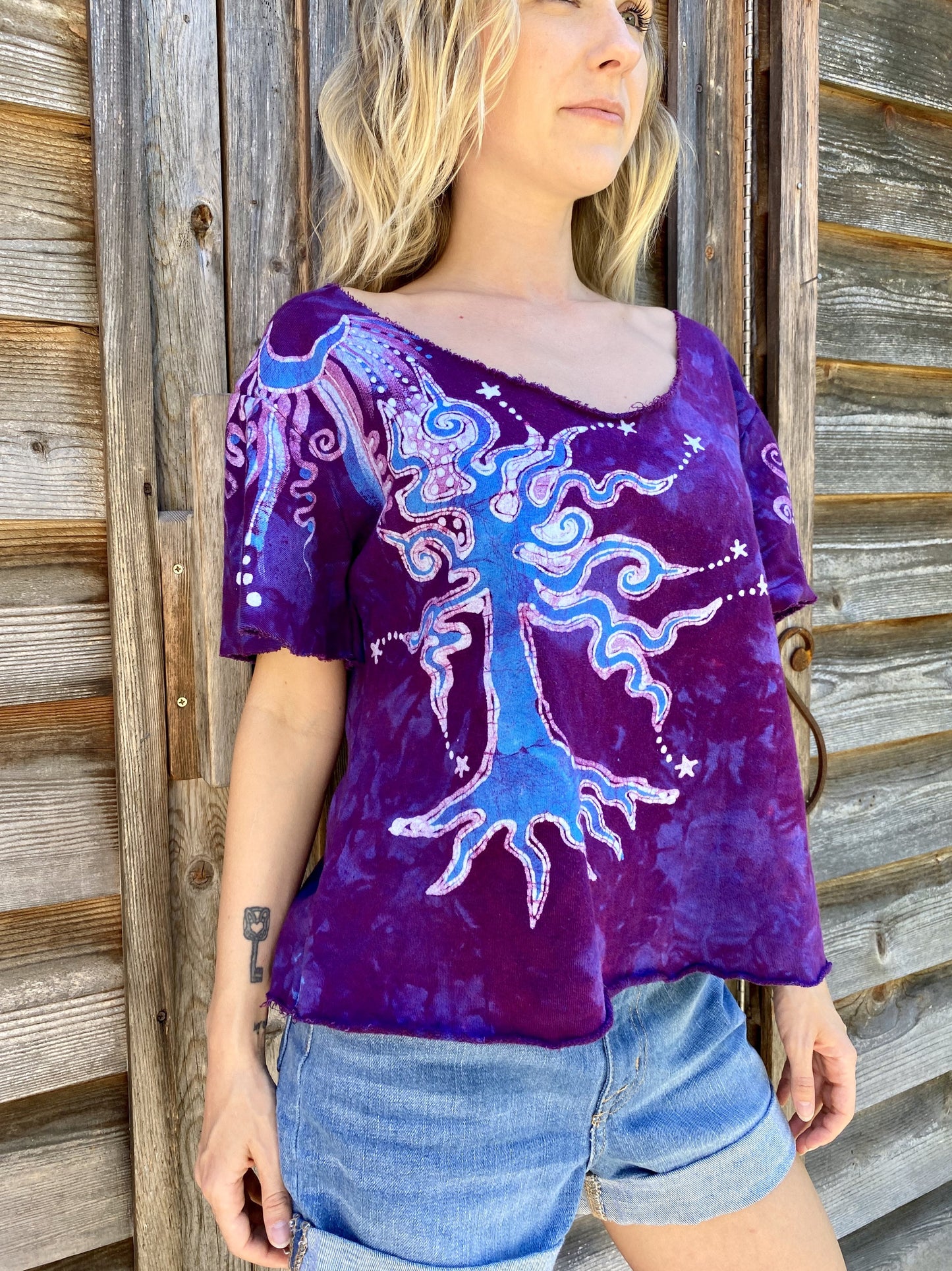 Blue Moon Jewel Tree Organic Cotton Handmade Batik Top Medium/Large Batik Dresses Batikwalla