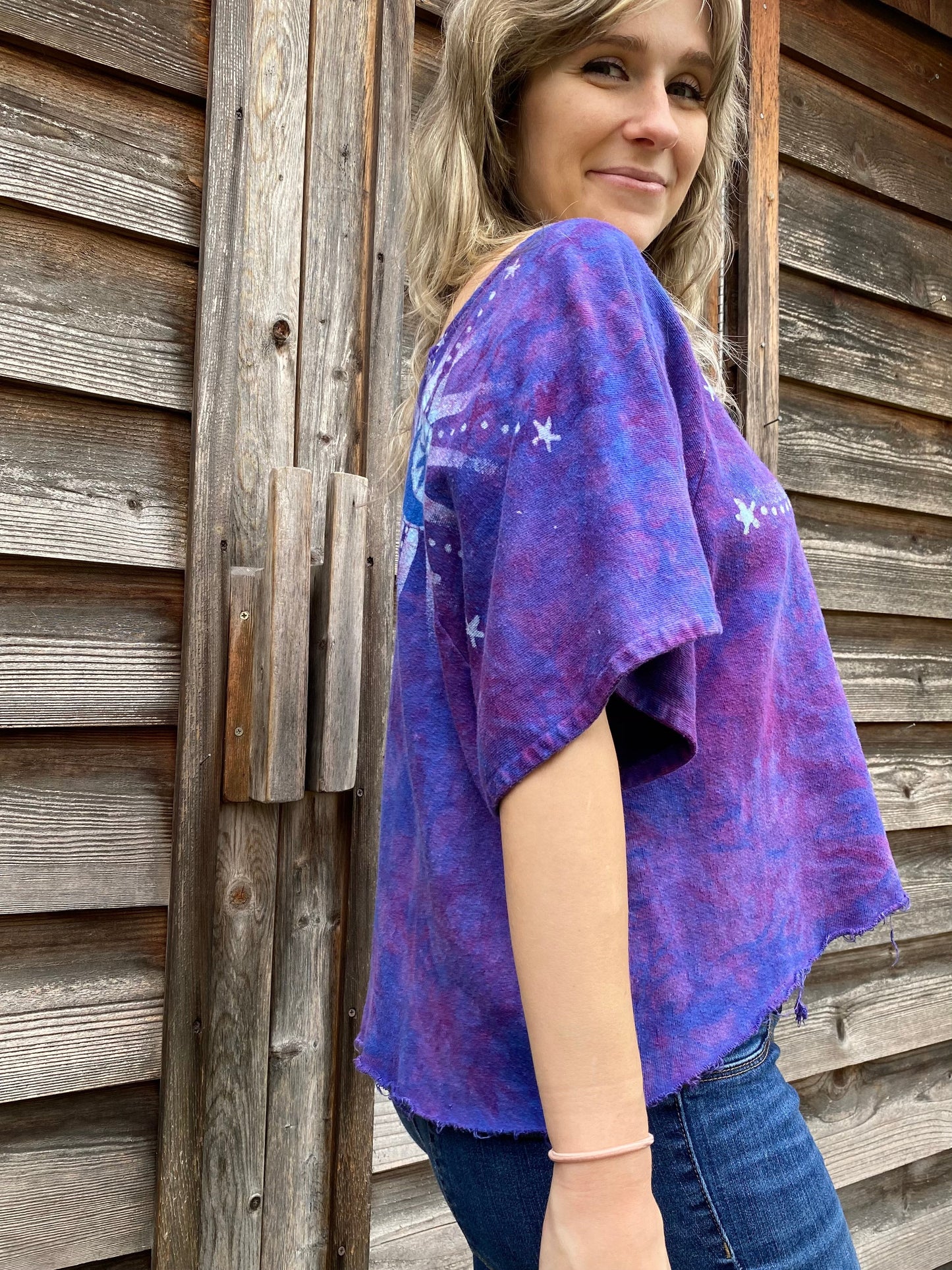 Purple Moonbeams Organic Cotton Terry Handmade Batik Top - L/XL (Extremely Oversized) Batik Dresses Batikwalla