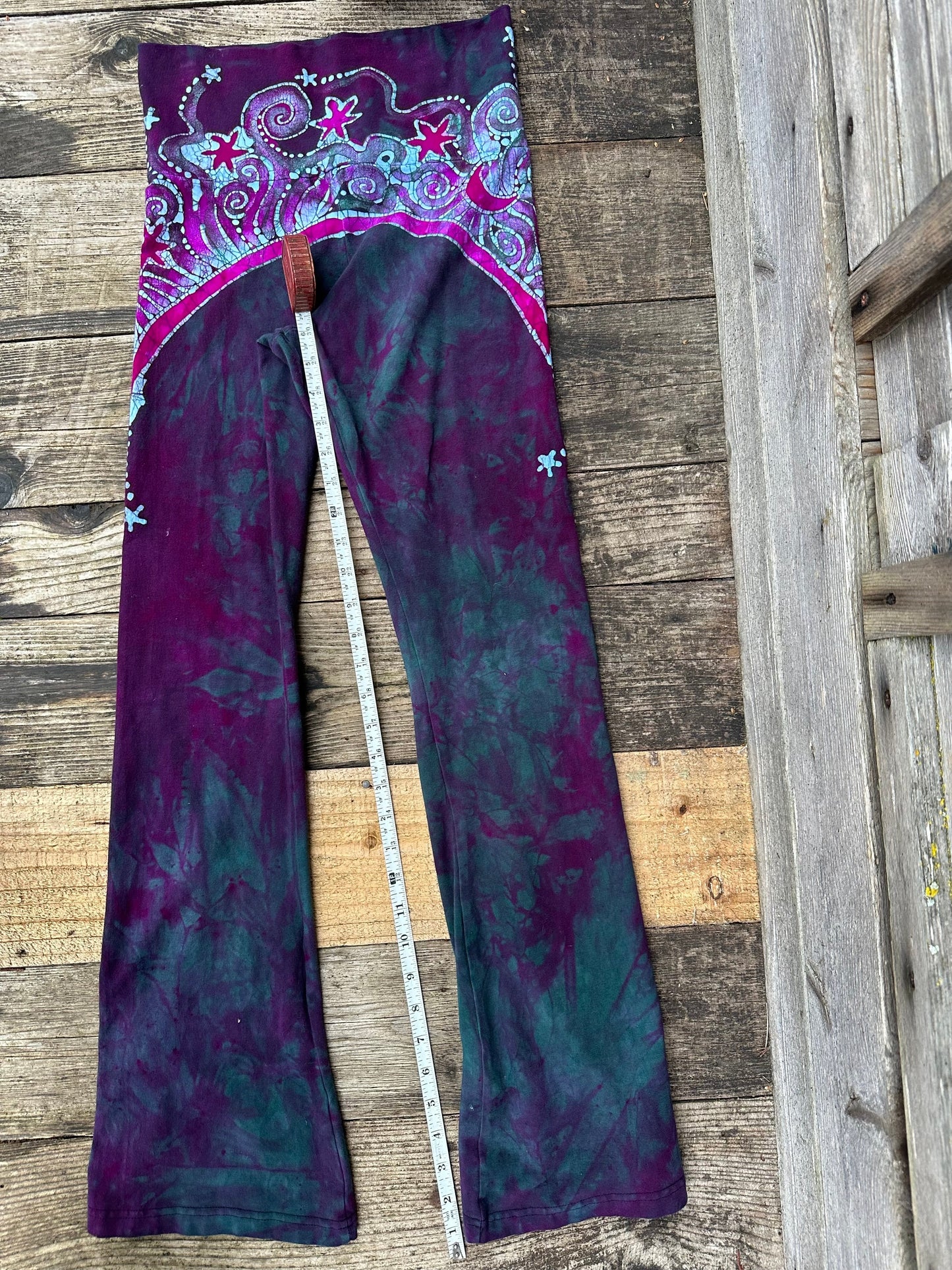 Teal and Magenta Moon Rainbow Stretchy Movement Pants - Size MEDIUM Yoga Pants batikwalla