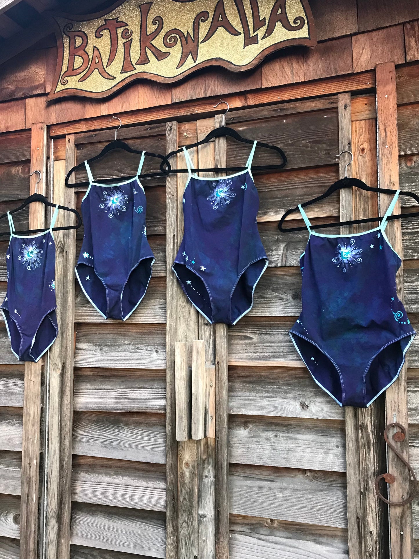 Aqua Sun Purple Moondance Hand Painted Batik Leotard Tops batikwalla