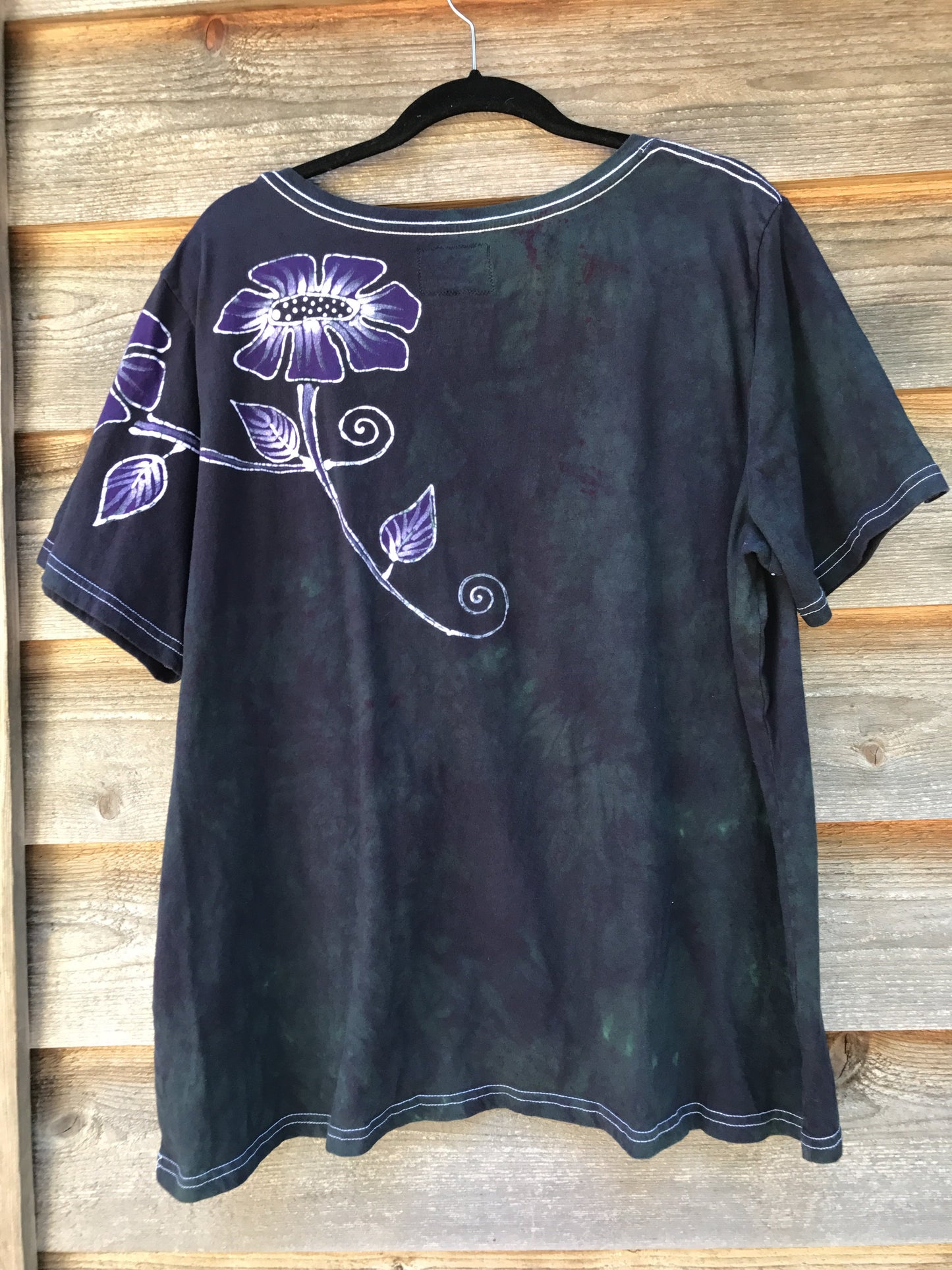 Purple Poppy Flower Power Handmade Batikwalla Vneck Tee - Plus Size 3X