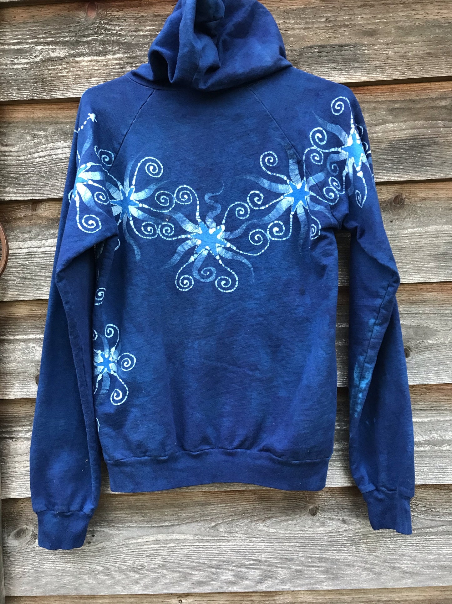 Blue Rain Moonpower Pullover Batik Hoodie - Handcrafted In Organic Cotton - Size Small ONLY hoodie batikwalla