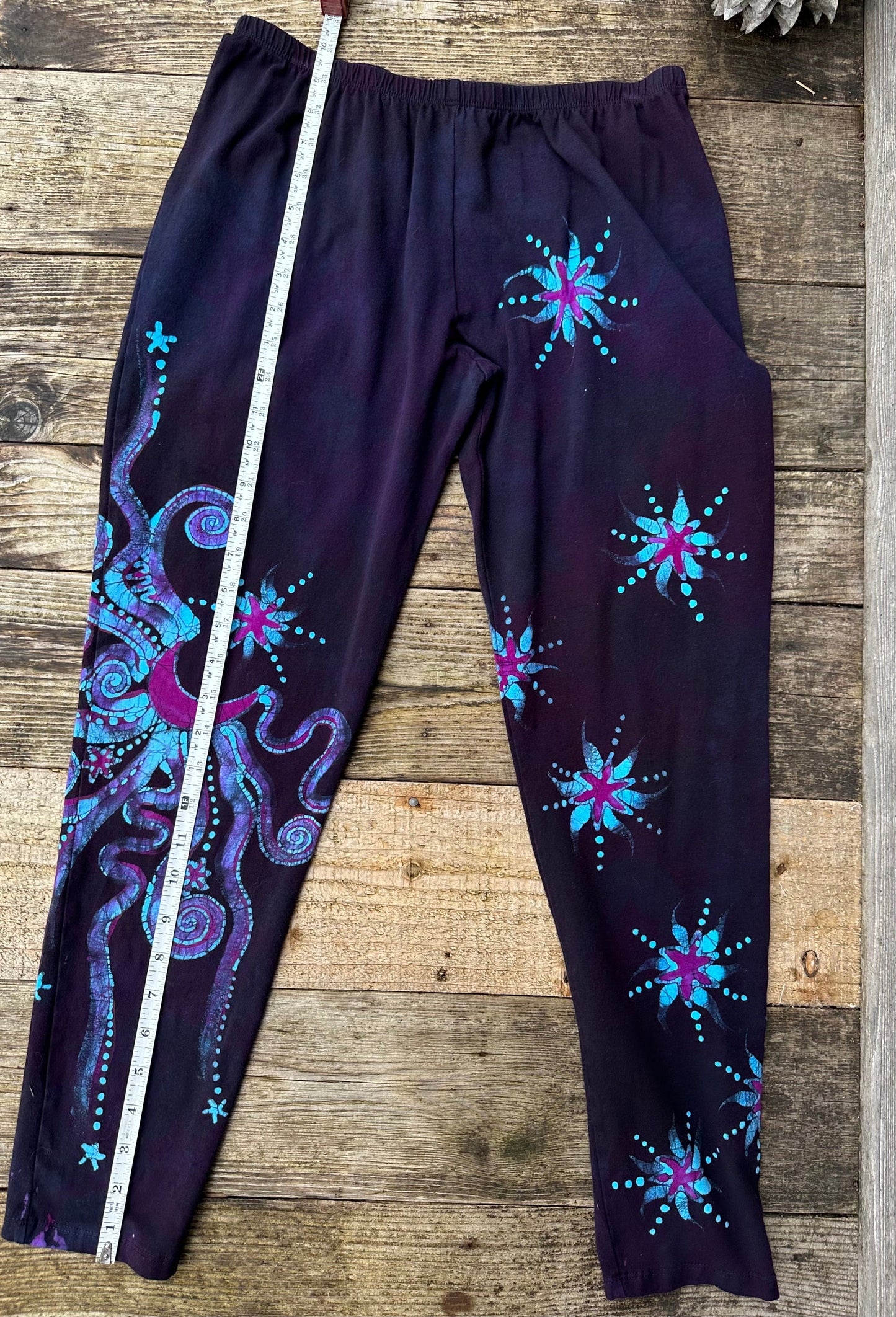 Deep Purple and Turquoise Moon and Star Batik Leggings - Size LARGE leggings batikwalla