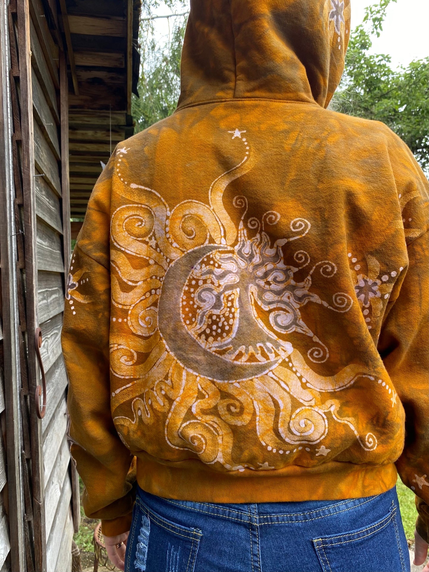 Golden Tree and Moon Handmade Batik Hoodie - Size M/L hoodie batikwalla