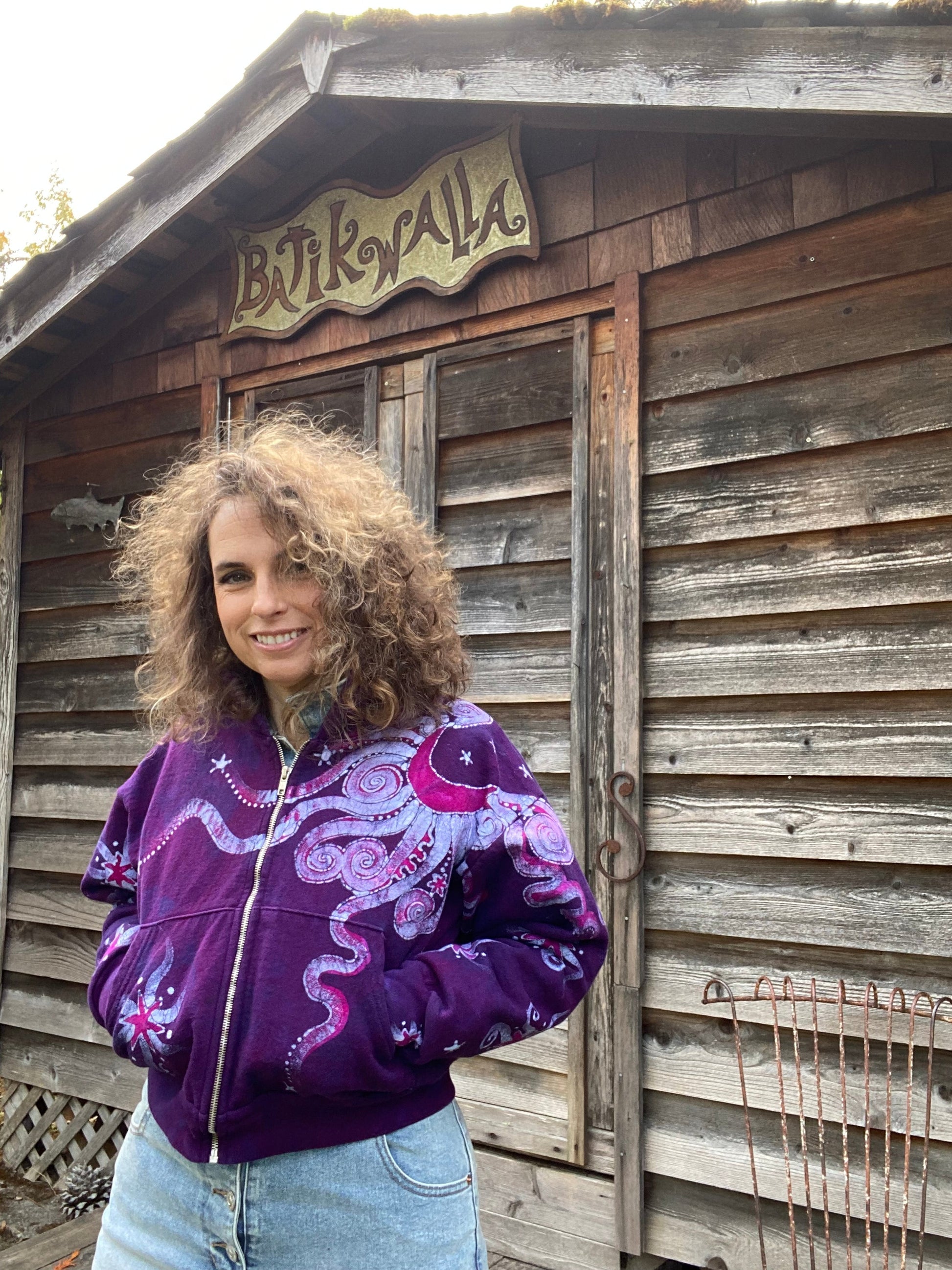 Magenta Surf Boardwalk Handmade Batik Hoodie - Size S/M hoodie batikwalla