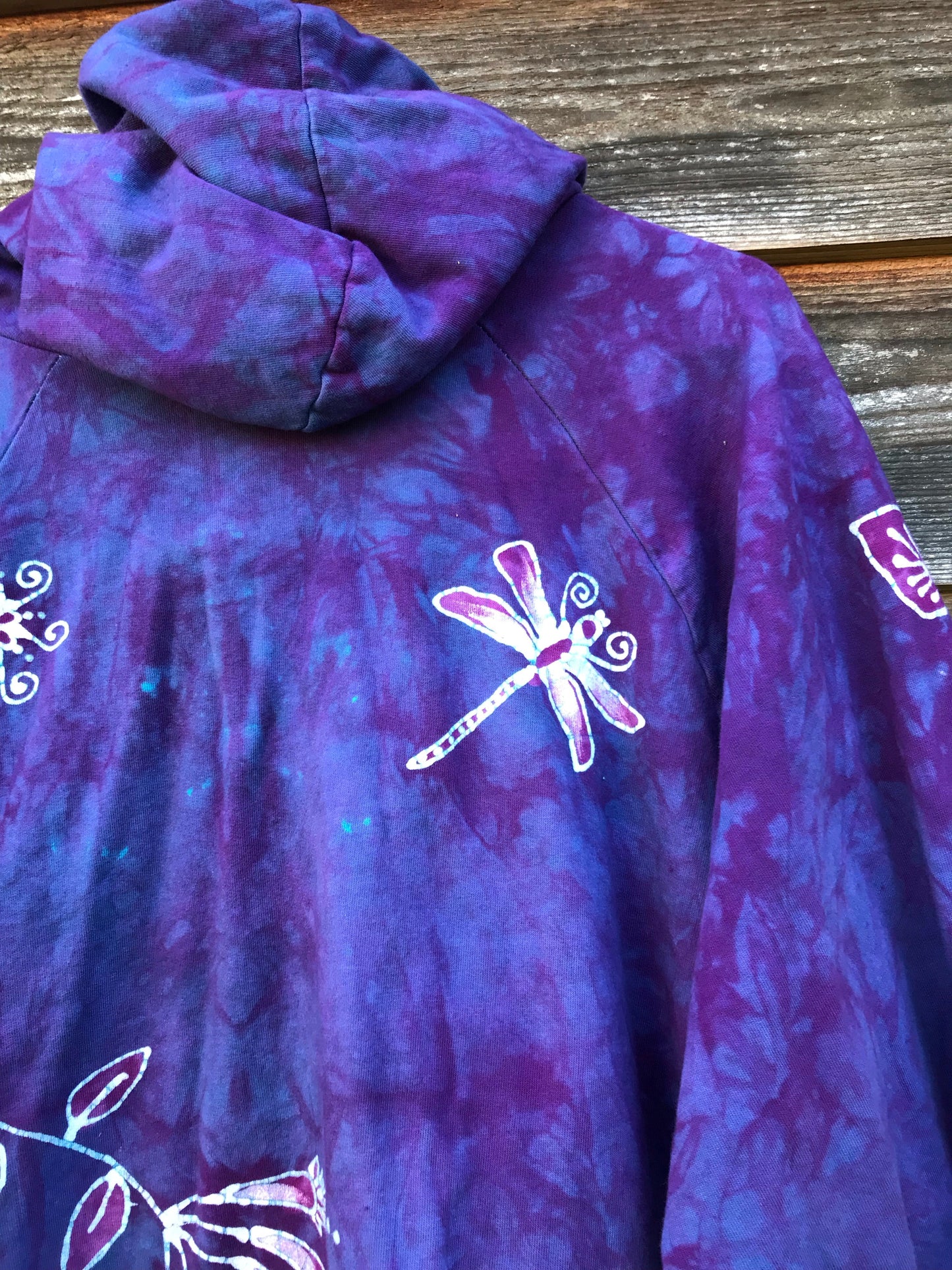 Purple Spring Flowers Pullover Batik Hoodie in Organic Cotton - Handmade Oversize in 3X hoodie batikwalla