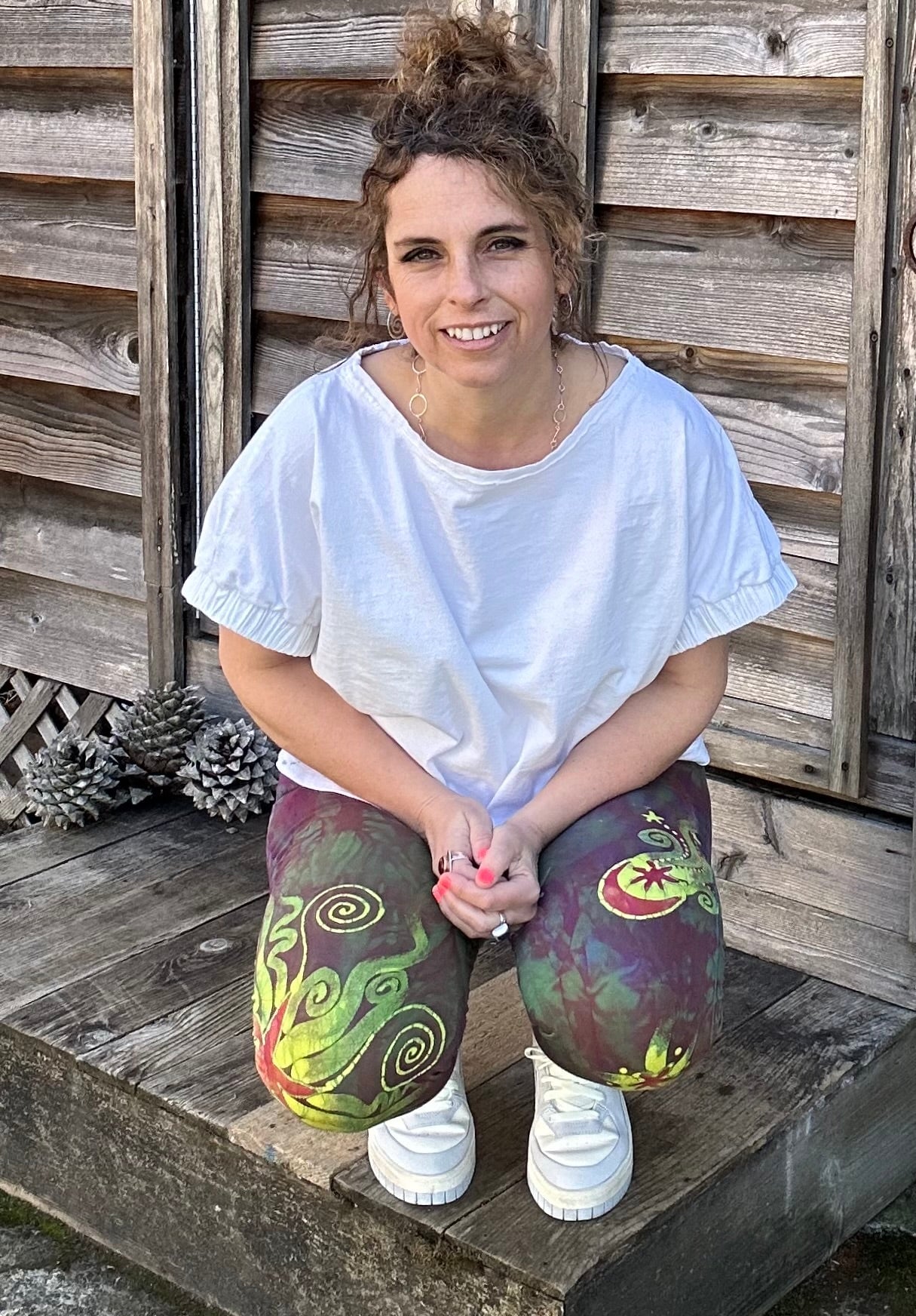 Purple Sunrise Moon and Stars Batik Leggings leggings batikwalla