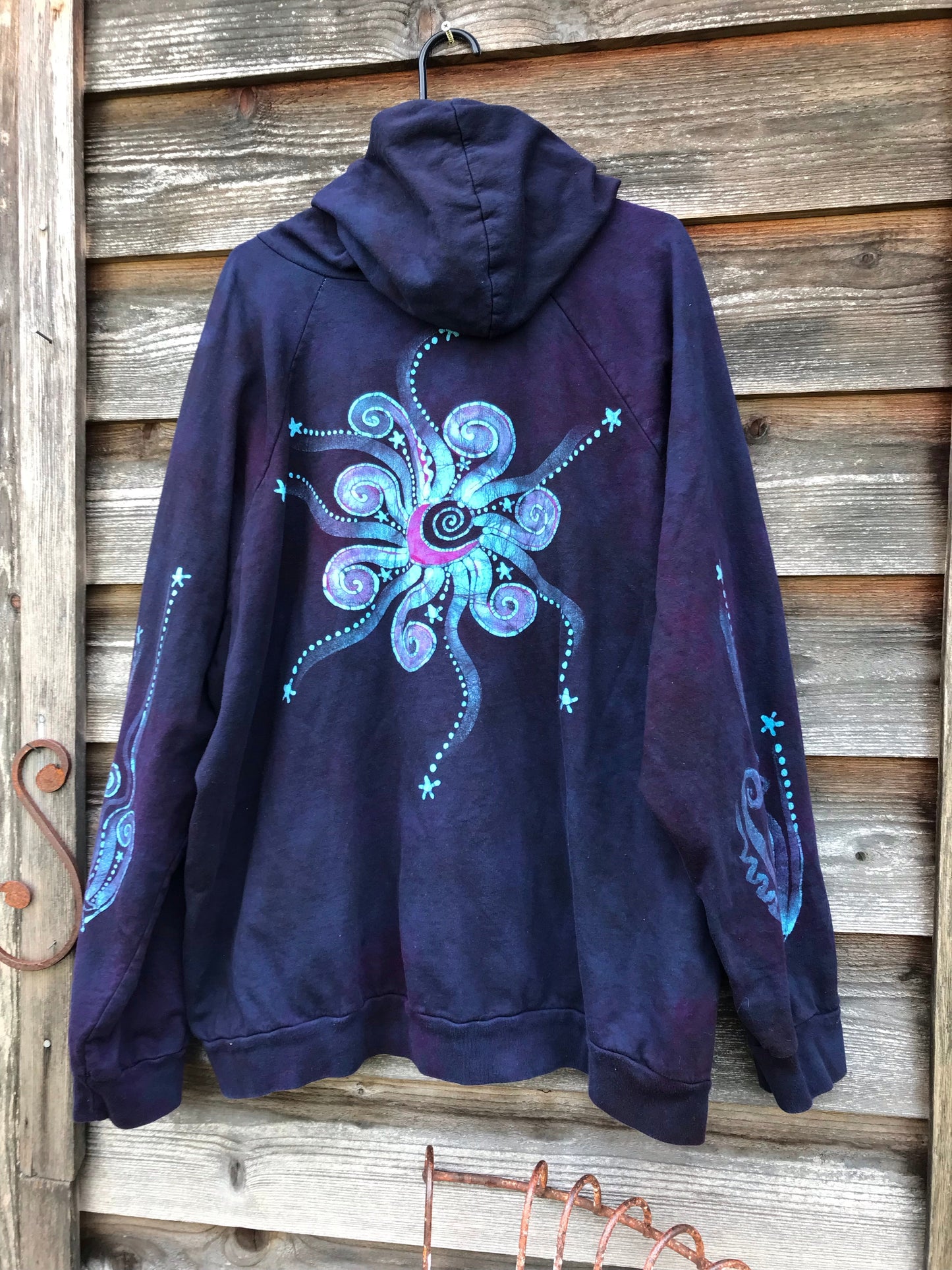 Cosmic Sun Pullover Batik Hoodie in Organic Cotton - Made Oversize in 3X hoodie batikwalla