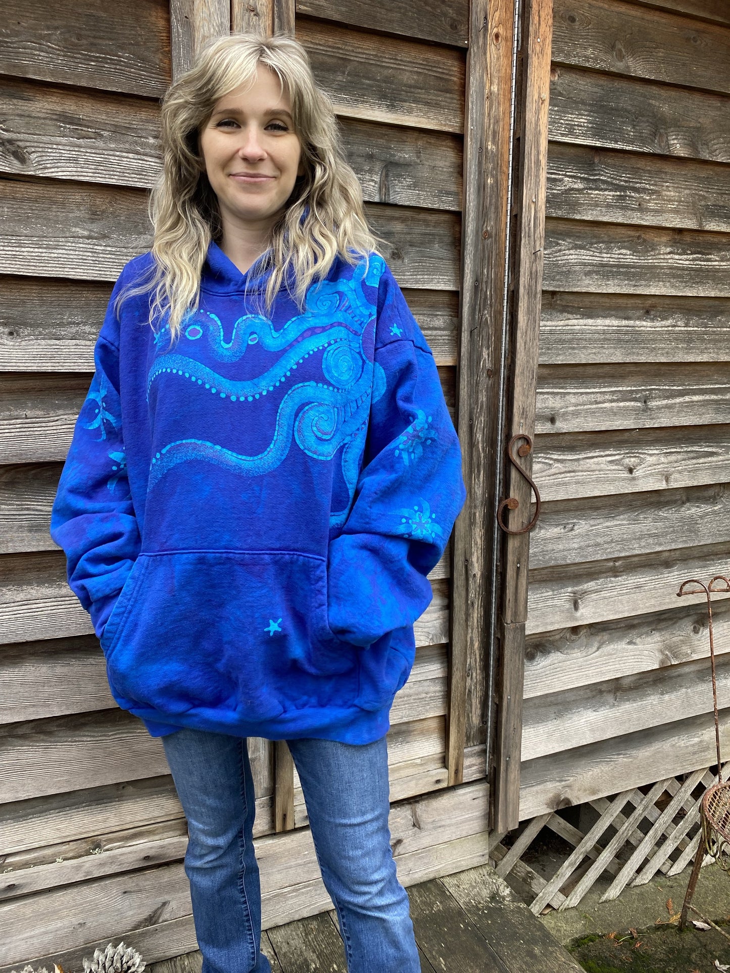 Made for Susanne H. MEMBER EXCLUSIVE Bright Blue Moonlight Cascade Pullover Hoodie - Size 2X hoodie batikwalla