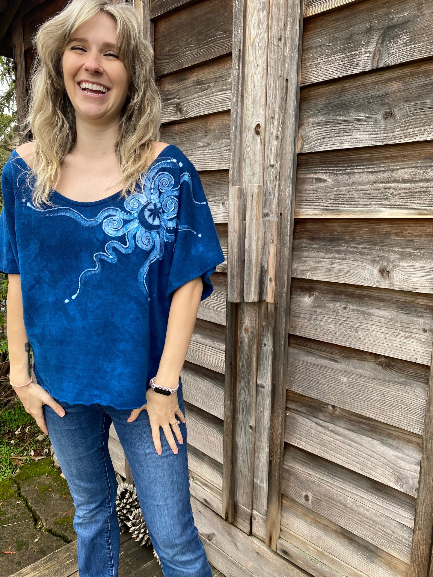 Bluest of Moons Organic Cotton Terry Handmade Batik Top - S/M (Oversized) Batik Dresses Batikwalla