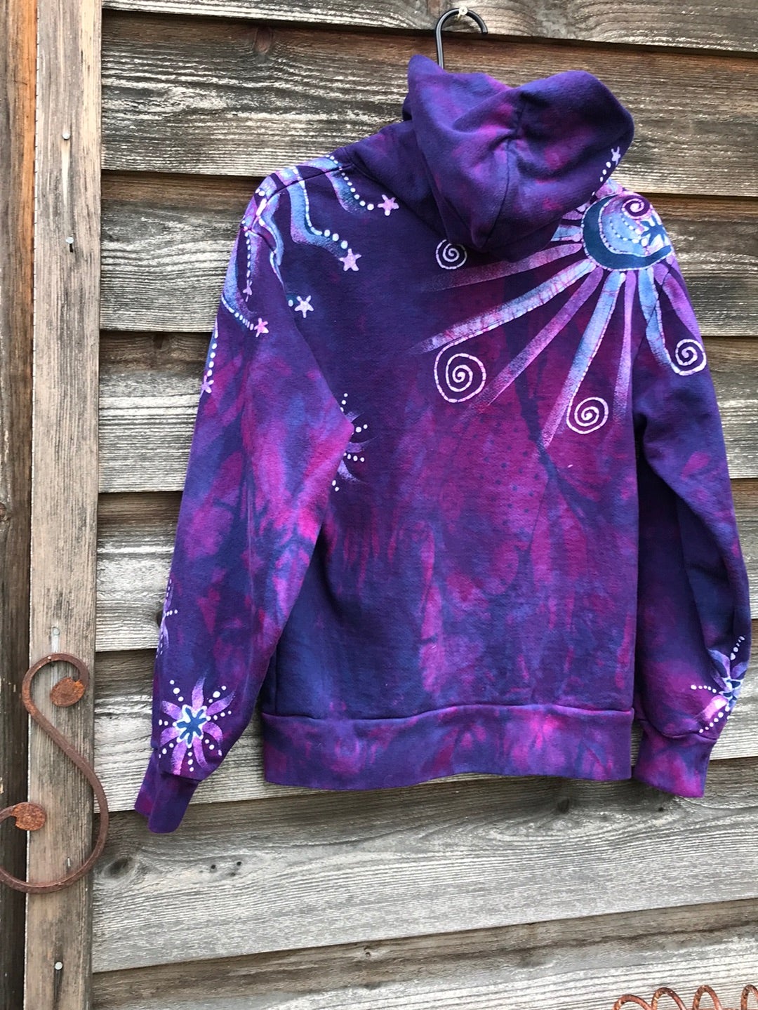 Purple Magenta Moon and Star Handcrafted Batik Zipper Hoodie - Size XS hoodie batikwalla