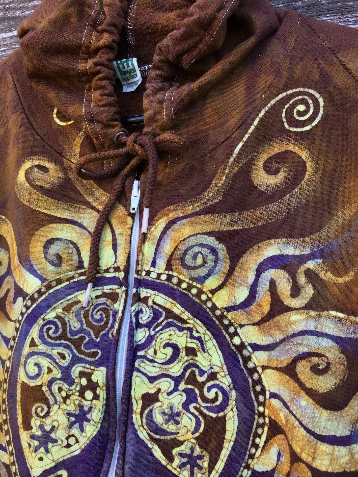 Golden Pockets Tree of Life Handmade Batik Hoodie - Size XL hoodie batikwalla