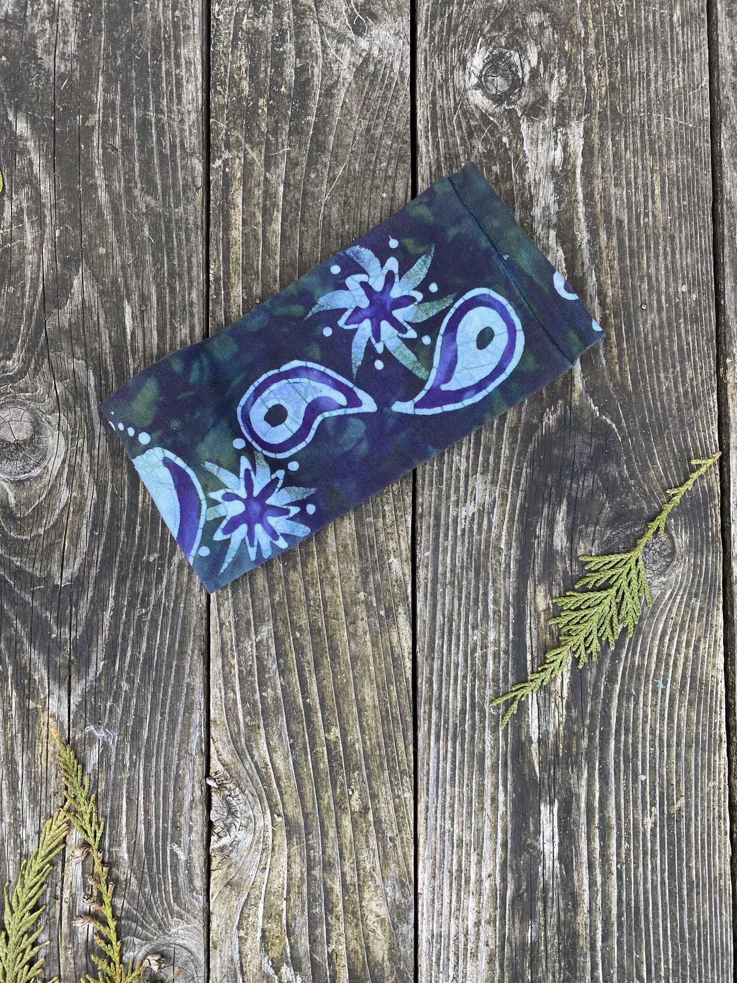 Teal Moonbeams Fold Over Headband - Organic Cotton Batikwalla by Victoria