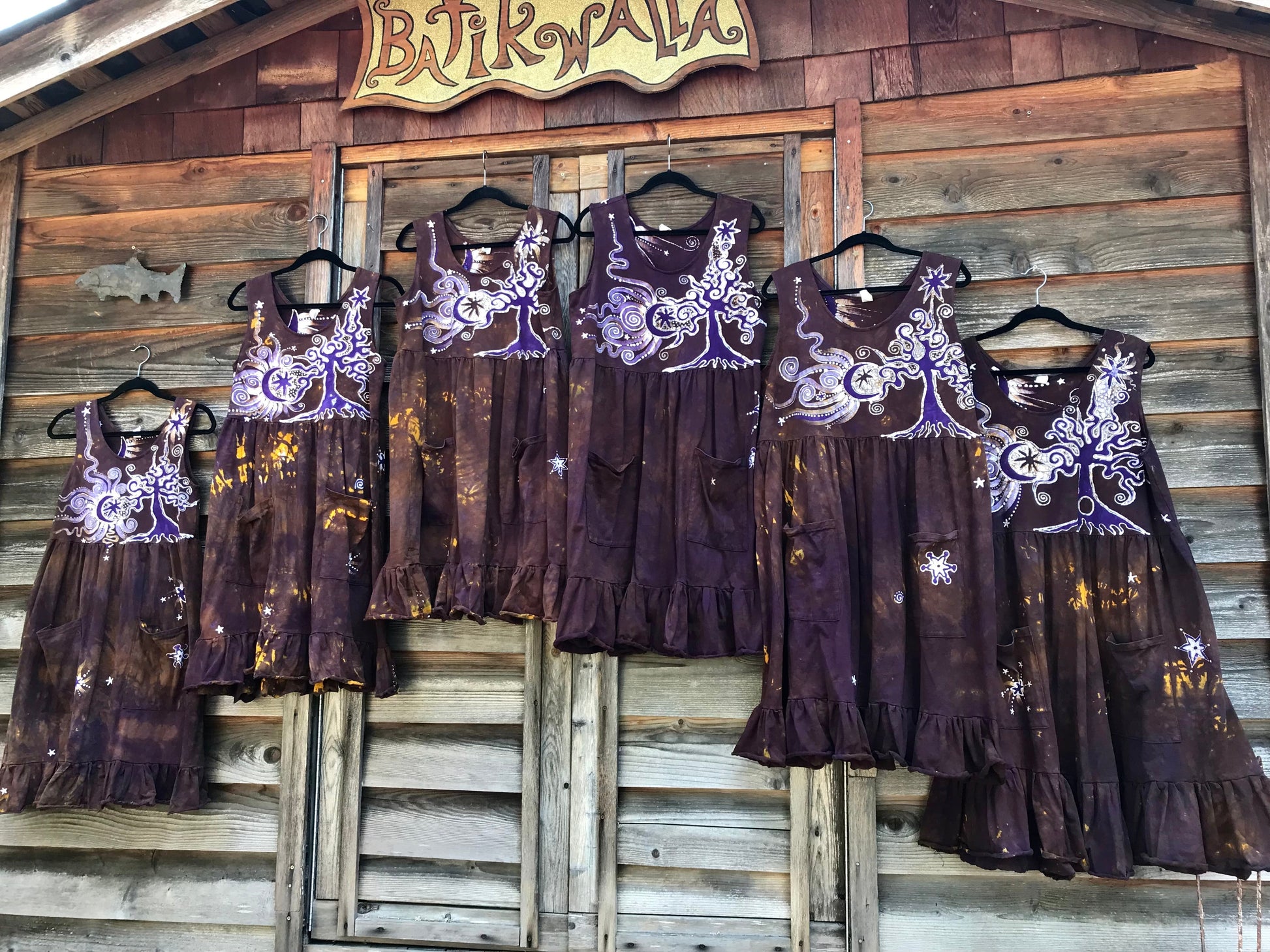Reserved for Karin - Golden Sun Purple Forest Farmer's Market Pocket Dress - Size 2X Batik Dresses Batikwalla