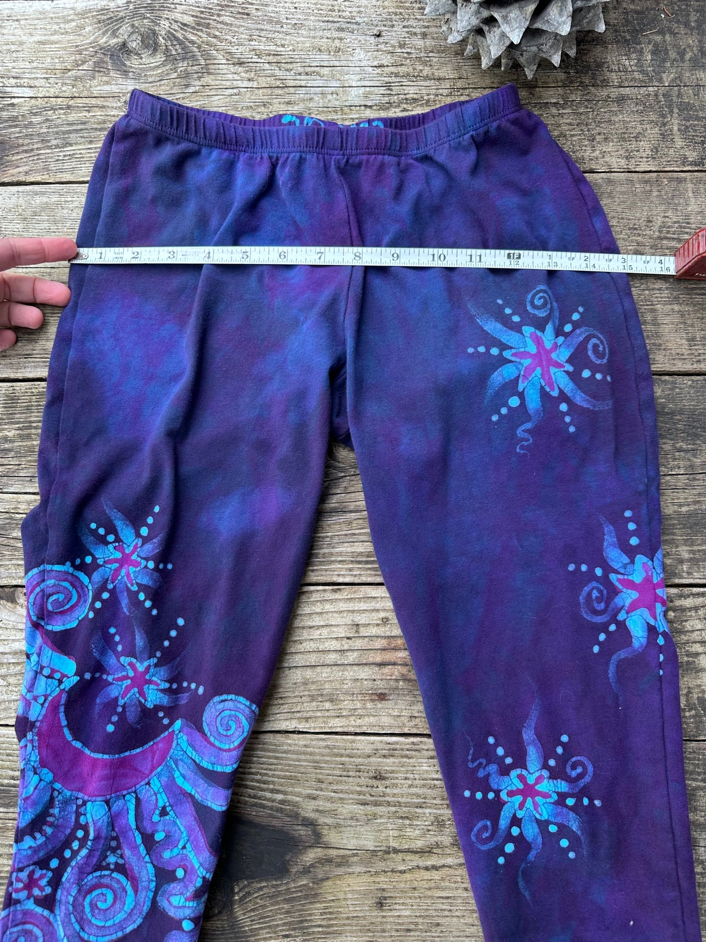 Deep Purple and Turquoise Moon & Star Batik Leggings - Size SMALL leggings batikwalla