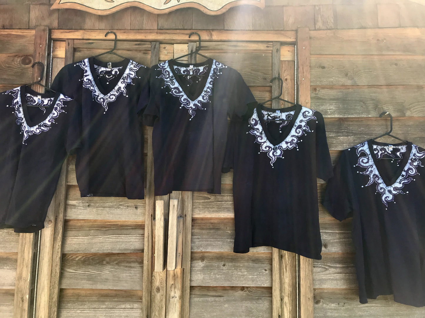 Batik Necklace Organic Cotton Vneck Tshirt in The Deepest Blue With Purple Highlights Tshirts batikwalla