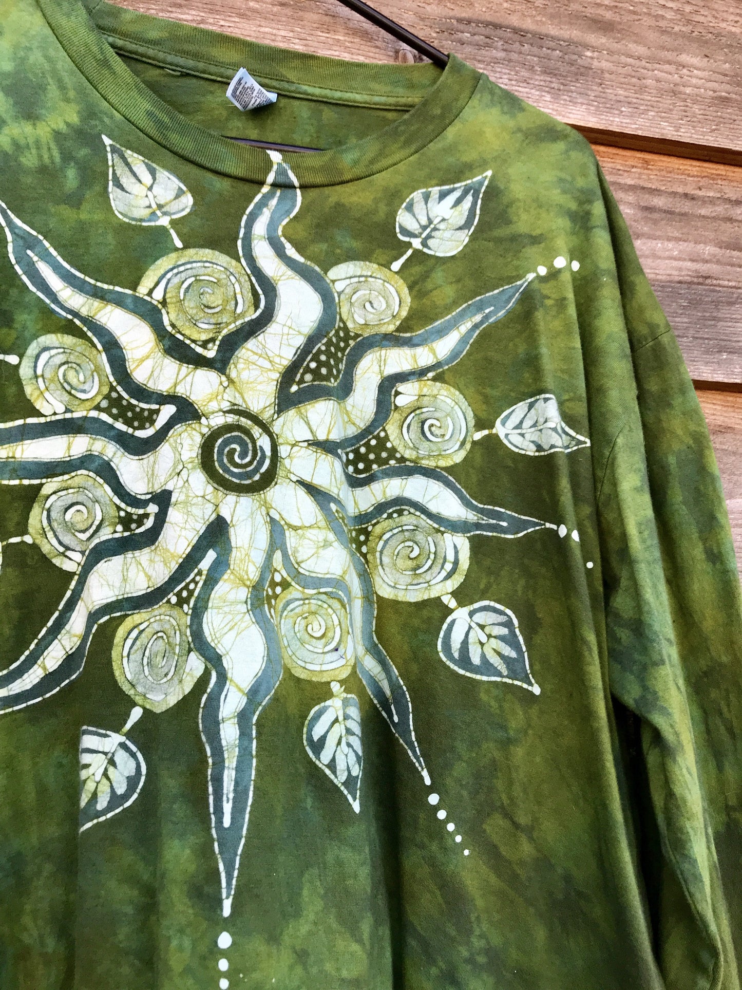 Green Leaf Handmade Batik Long Sleeve Tshirt