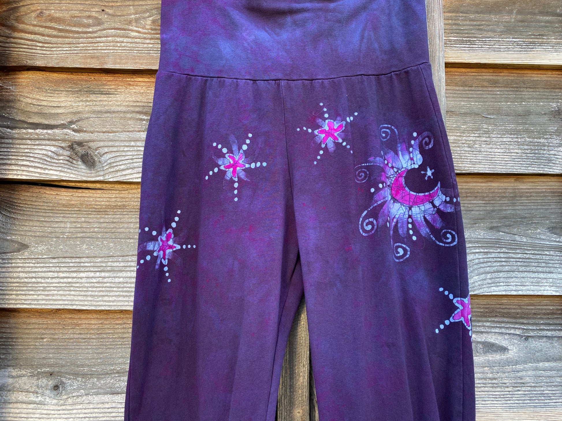 Purple Passion Stars and Moon Stretchy Yoga Style Pants Size XL batikwalla