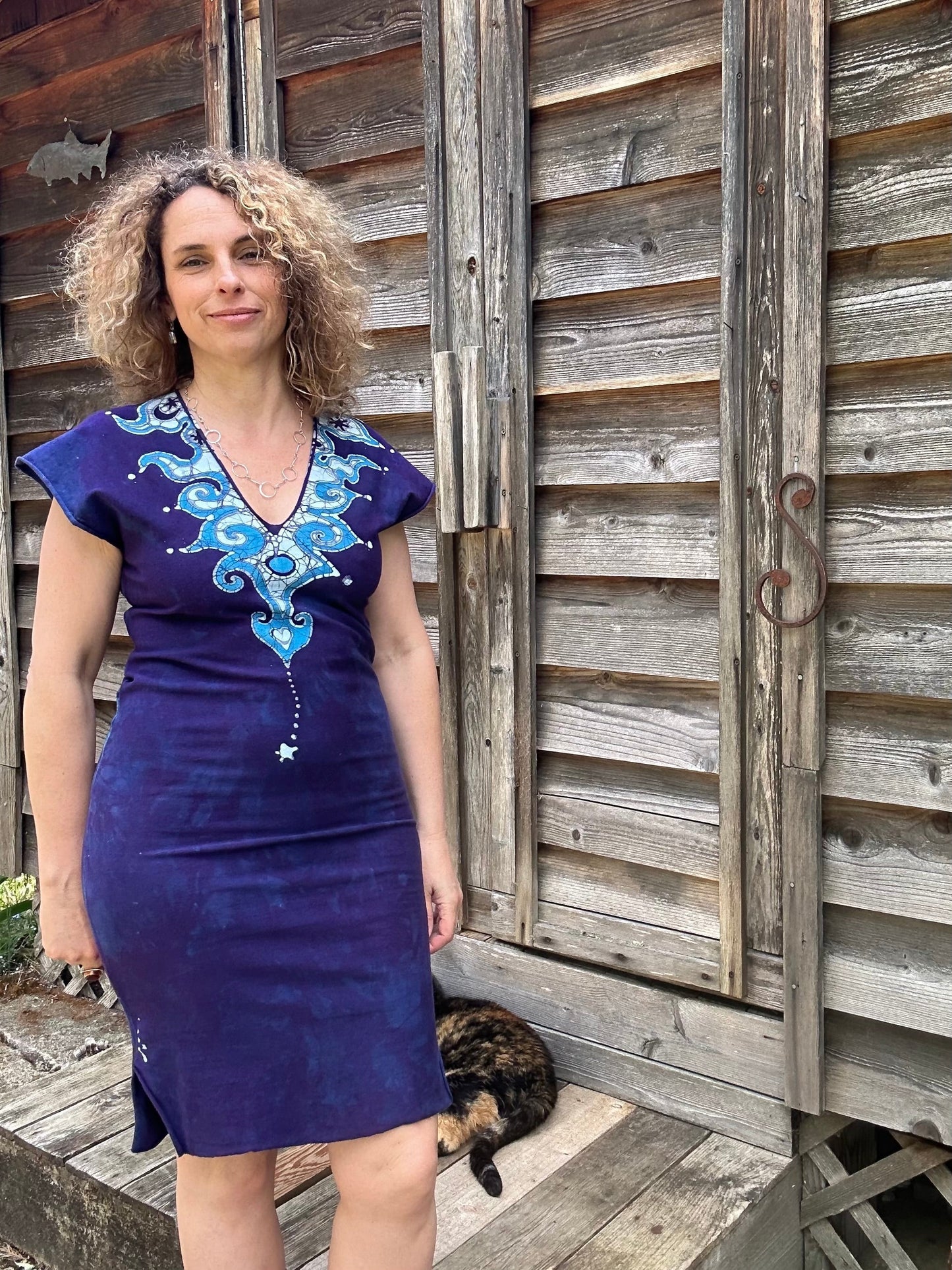 Blue and Purple Tribal Stretchy Hemp Tube Dress Batik Dresses Batikwalla
