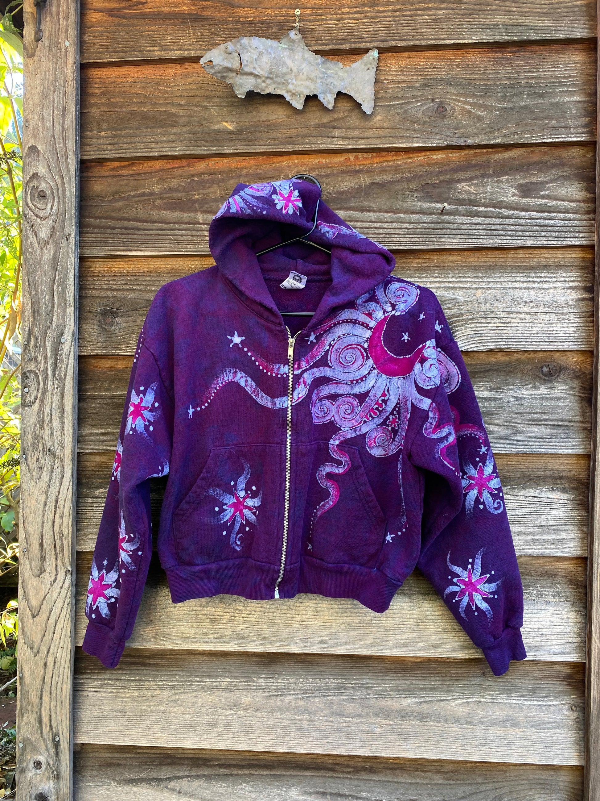Magenta Surf Boardwalk Handmade Batik Hoodie - Size S/M hoodie batikwalla S/M
