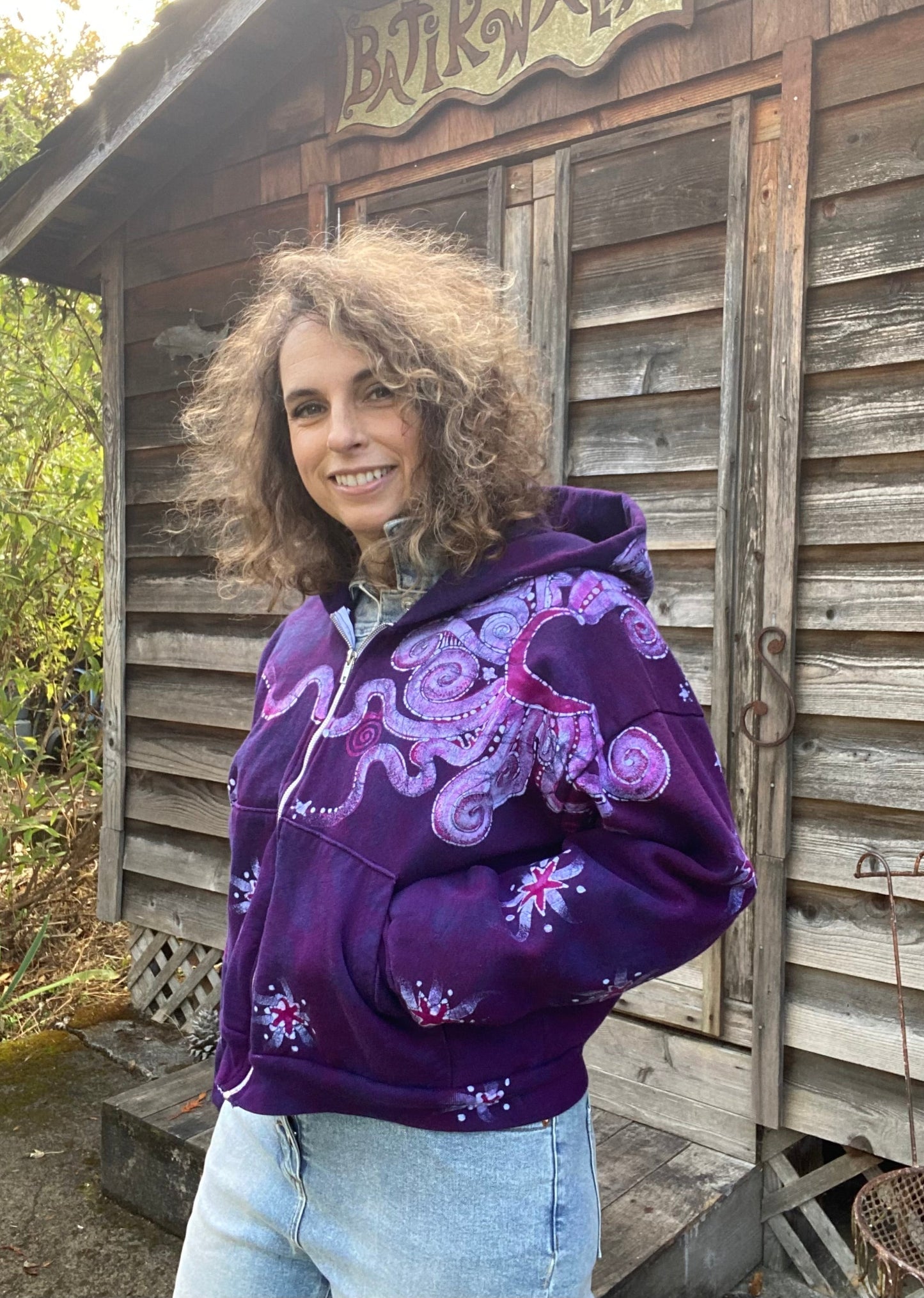 Original Magenta Surf Boardwalk Handmade Batik Hoodie - Size M/L hoodie batikwalla
