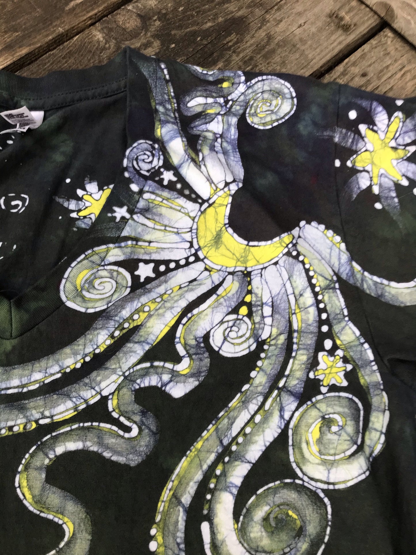 Buttercup Moonbeams Hand Painted Batikwalla Vneck Tshirt - Unisex Tshirts batikwalla