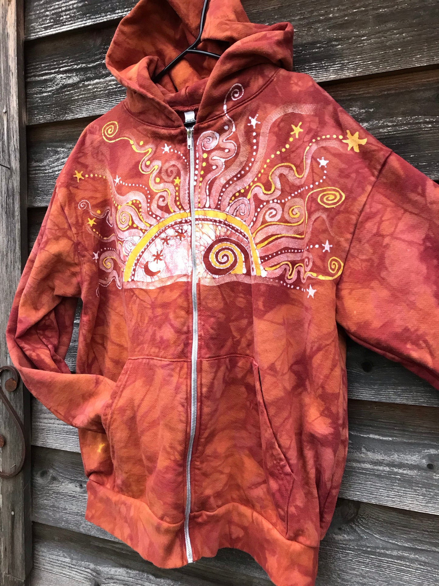 Cayenne Orange Sunset Handcrafted Batik Zipper Hoodie - Size 2X hoodie batikwalla