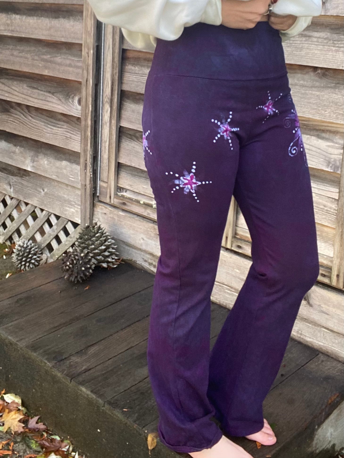Purple Passion Moonflower Stars Stretchy Yoga Pants - Sale Basket Special batikwalla