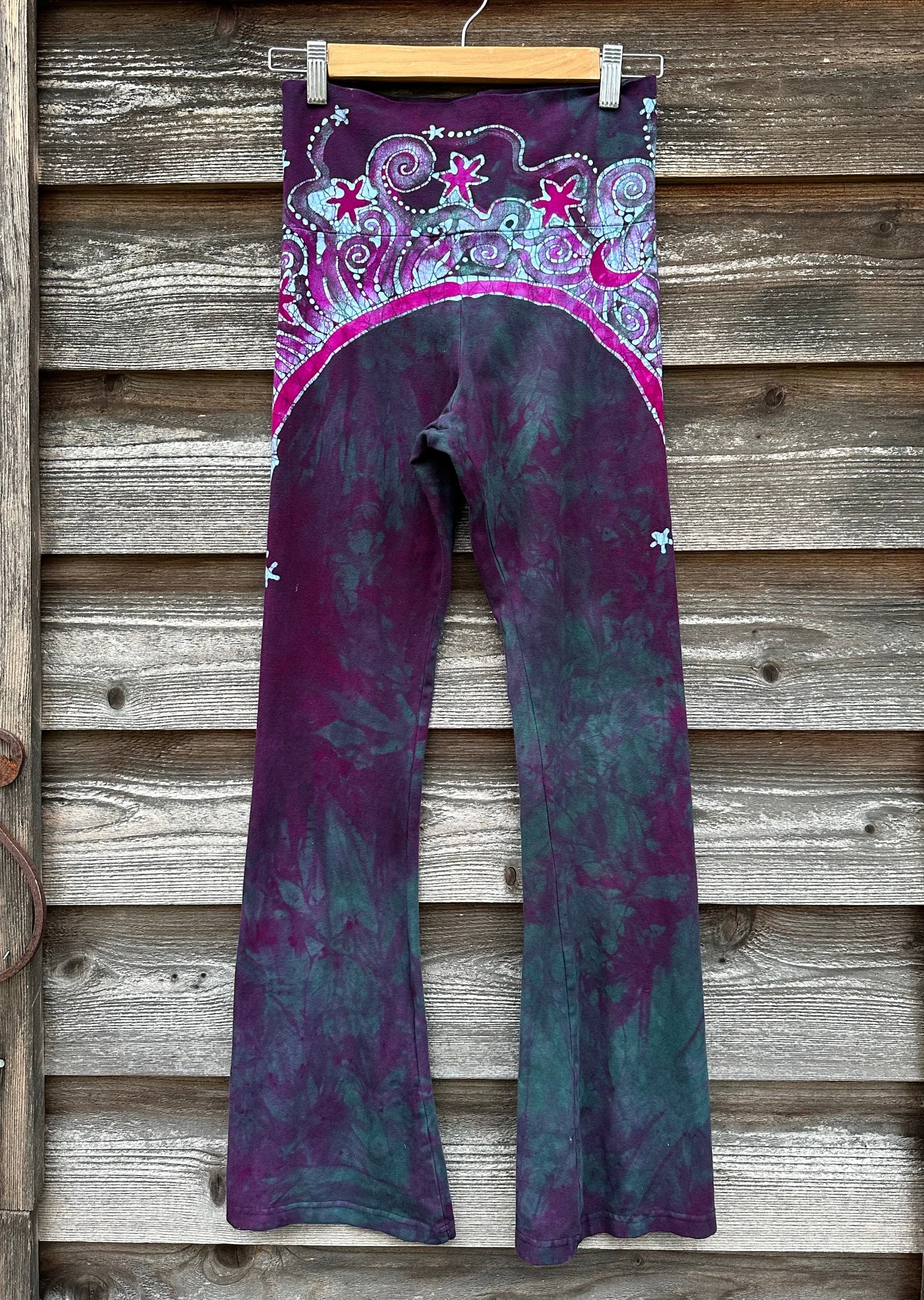 Teal and Magenta Moon Rainbow Stretchy Movement Pants - Size MEDIUM Yoga Pants batikwalla