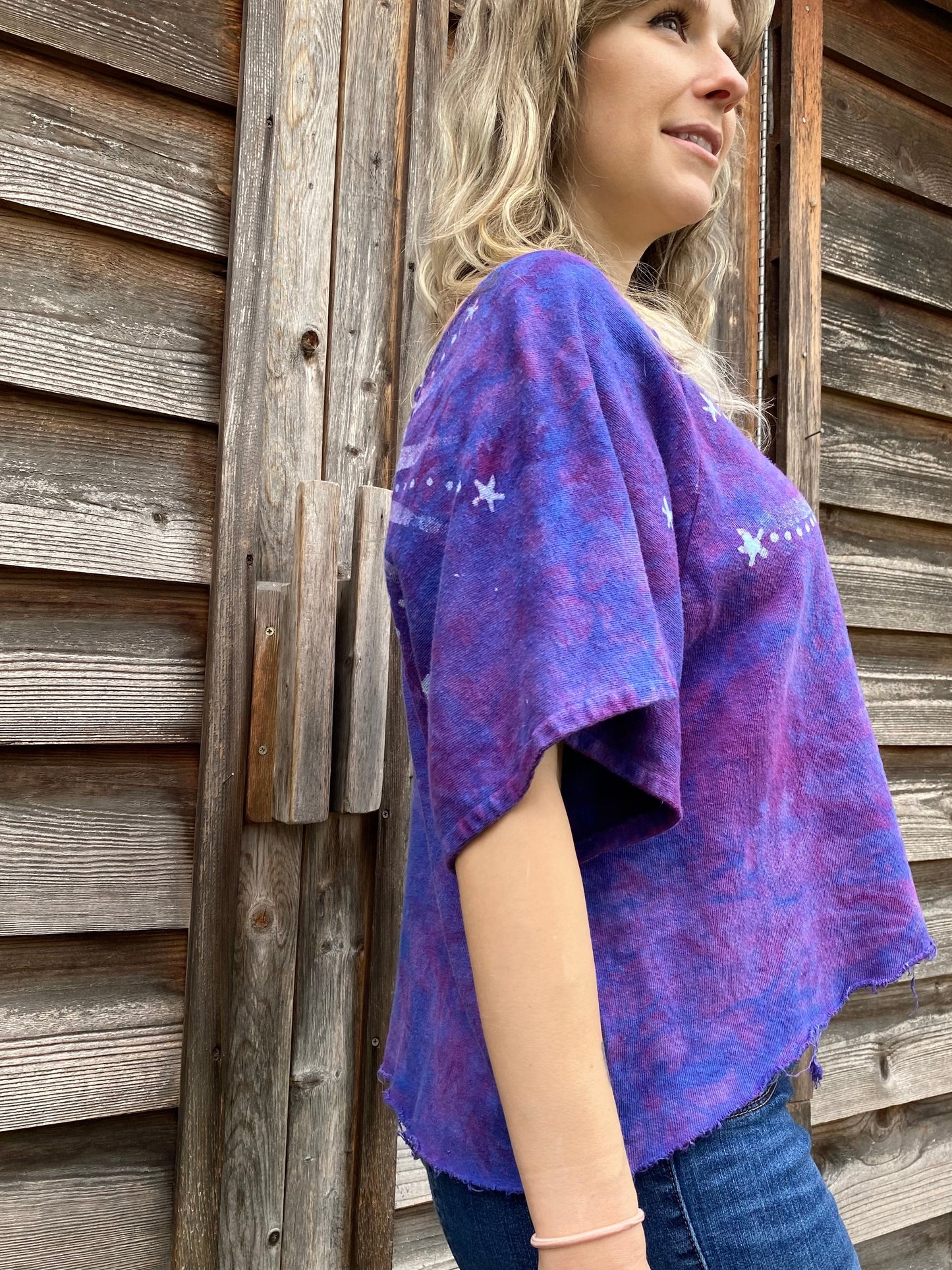 Purple Moonbeams Organic Cotton Terry Handmade Batik Top - L/XL (Extremely Oversized) Batik Dresses Batikwalla